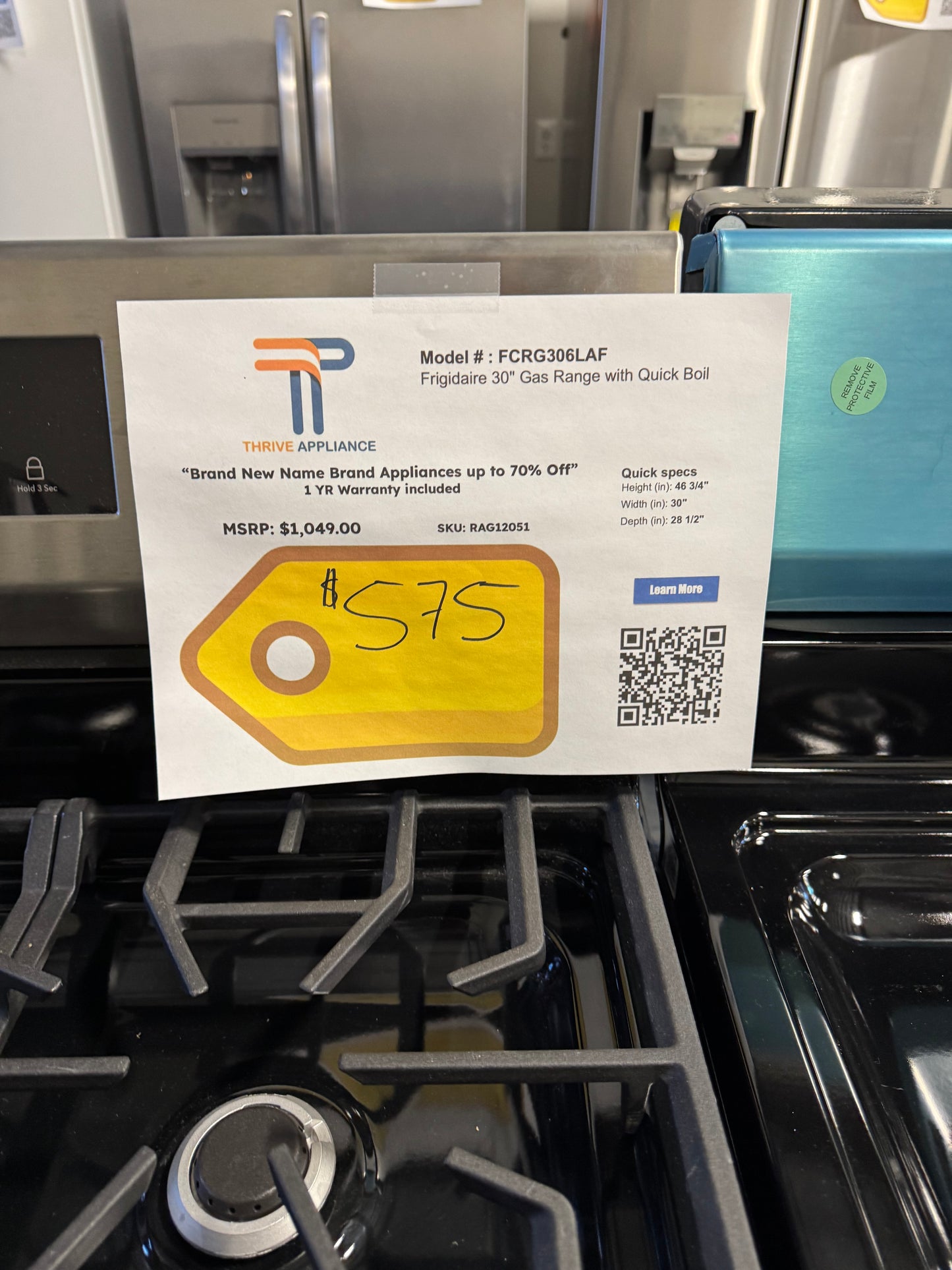 Frigidaire 30-in 5 burners 5.1-cu ft Freestanding Natural Gas Range (Fingerprint Resistant Stainless Steel) MODEL: FCRG306LAF SKU: RAG12051