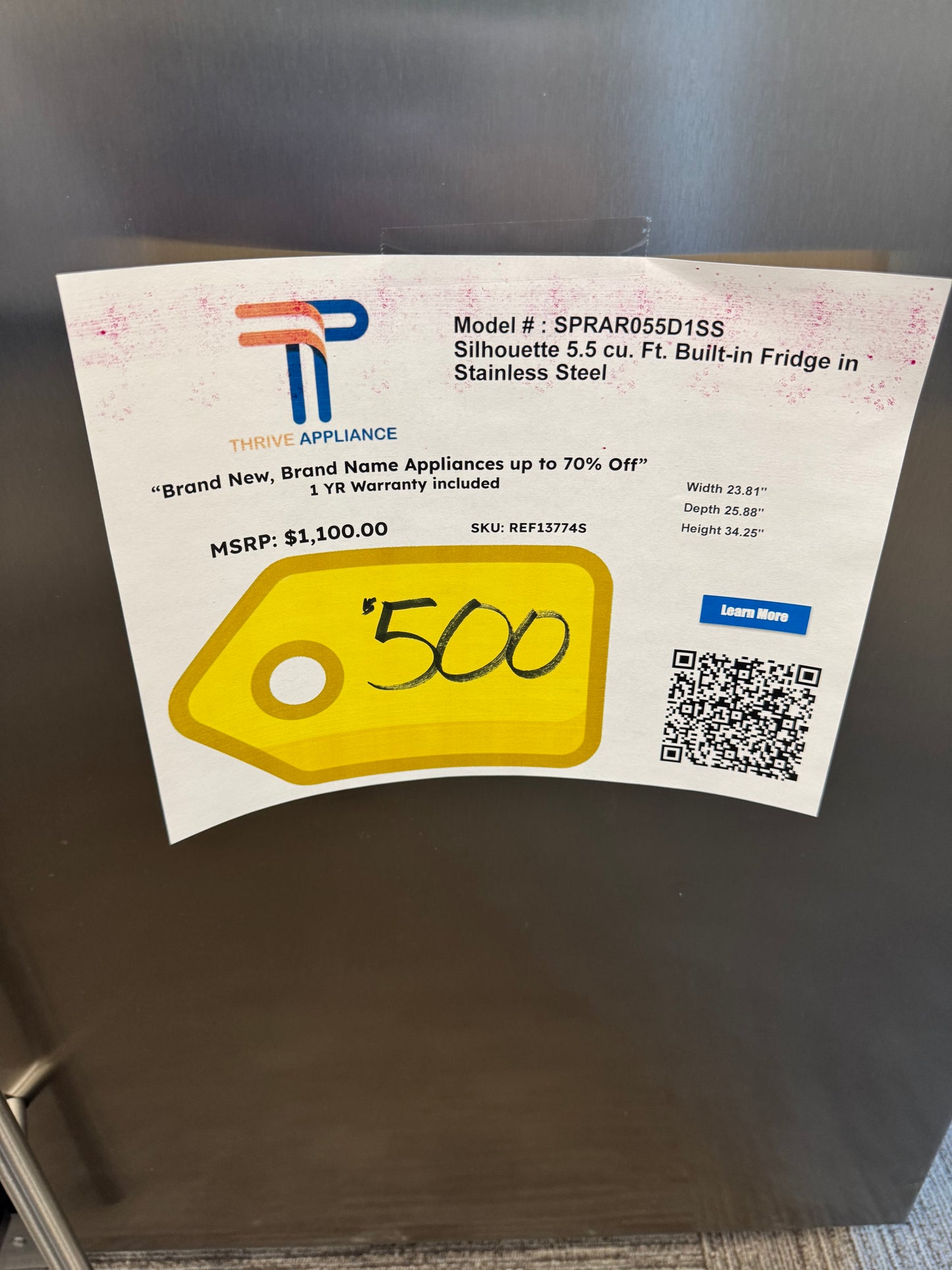 Silhouette 5.5 cu. Ft. Built-in Fridge in Stainless Steel MODEL: SPAR055D1SS SKU: REF13774S