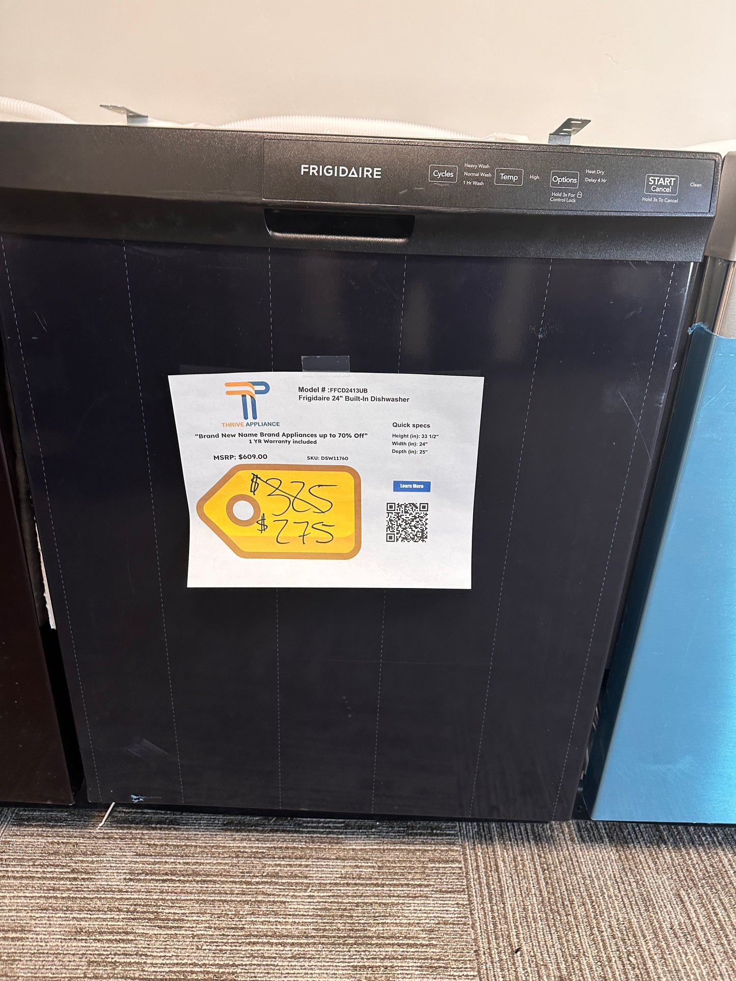 GREAT NEW BLACK FRONT CONTROL DISHWASHER MODEL: FFCD2413UB DSW11760