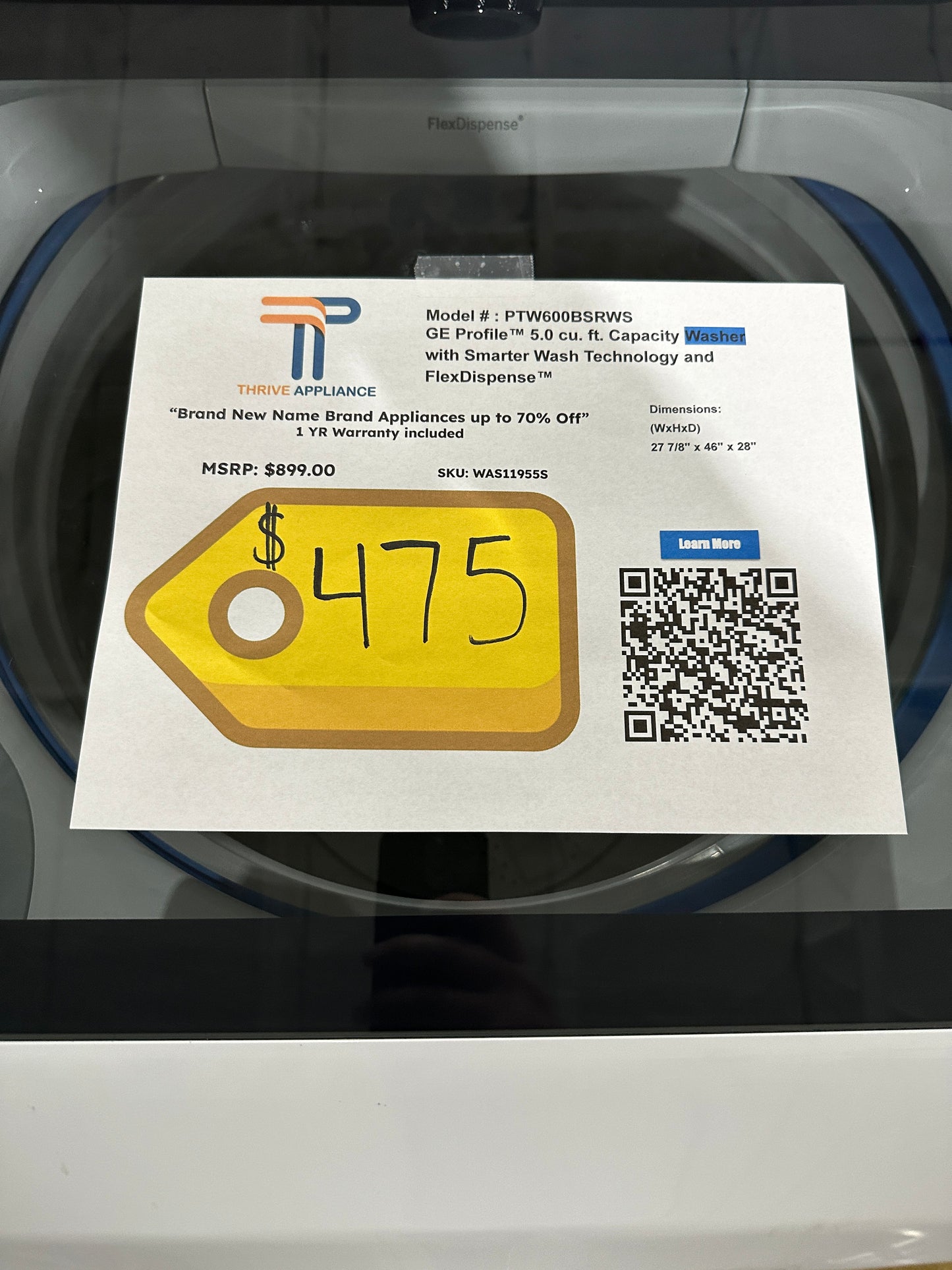 GORGEOUS NEW GE PROFILE TOP LOAD WASHING MACHINE Model:PTW600BSRWS WAS11955S