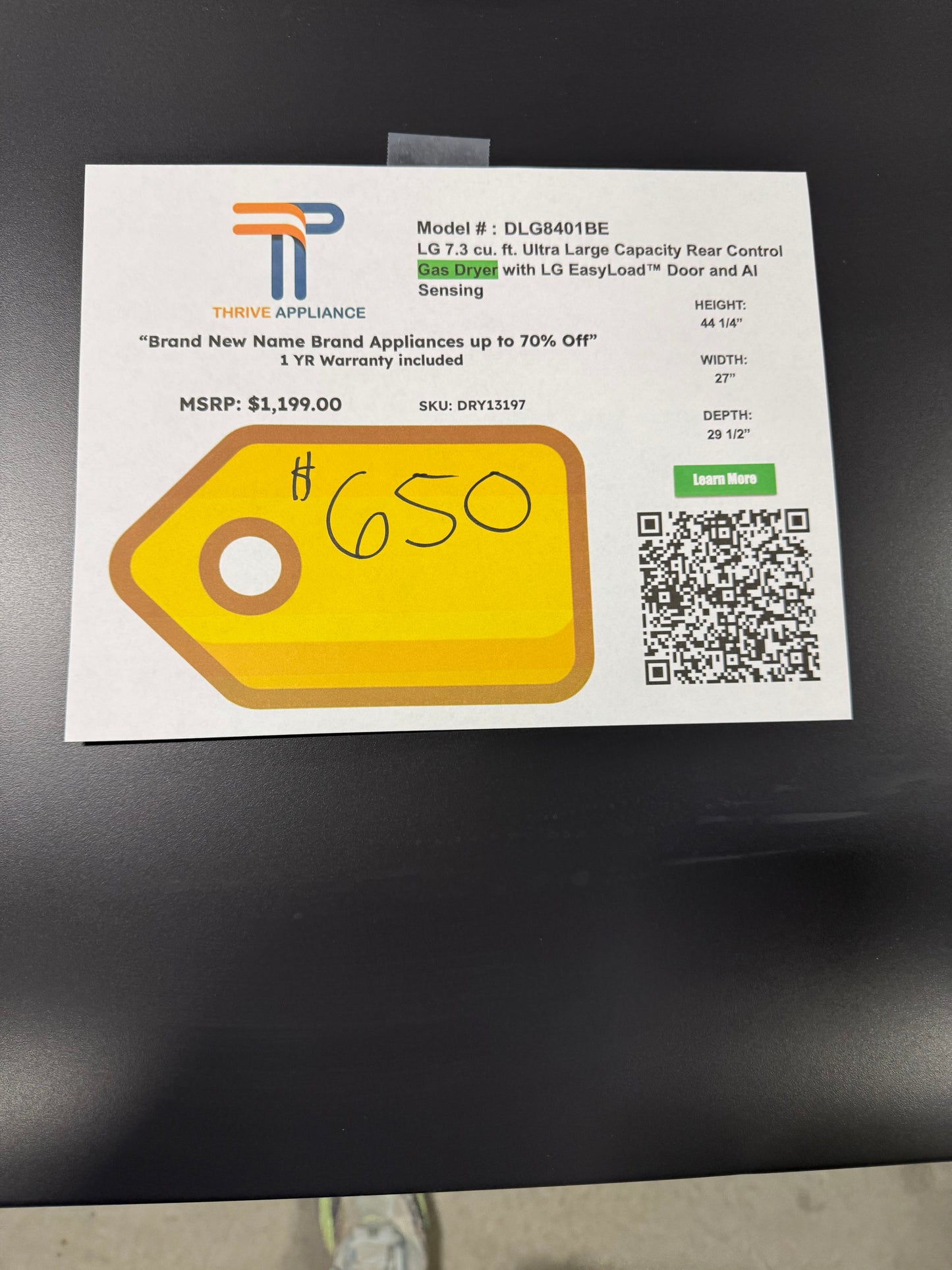 LG 7.3 cu. ft. Vented SMART Gas Dryer in Matte Black with EasyLoad Door and Sensor Dry Technology MODEL: DLG8401BE SKU: DRY13197