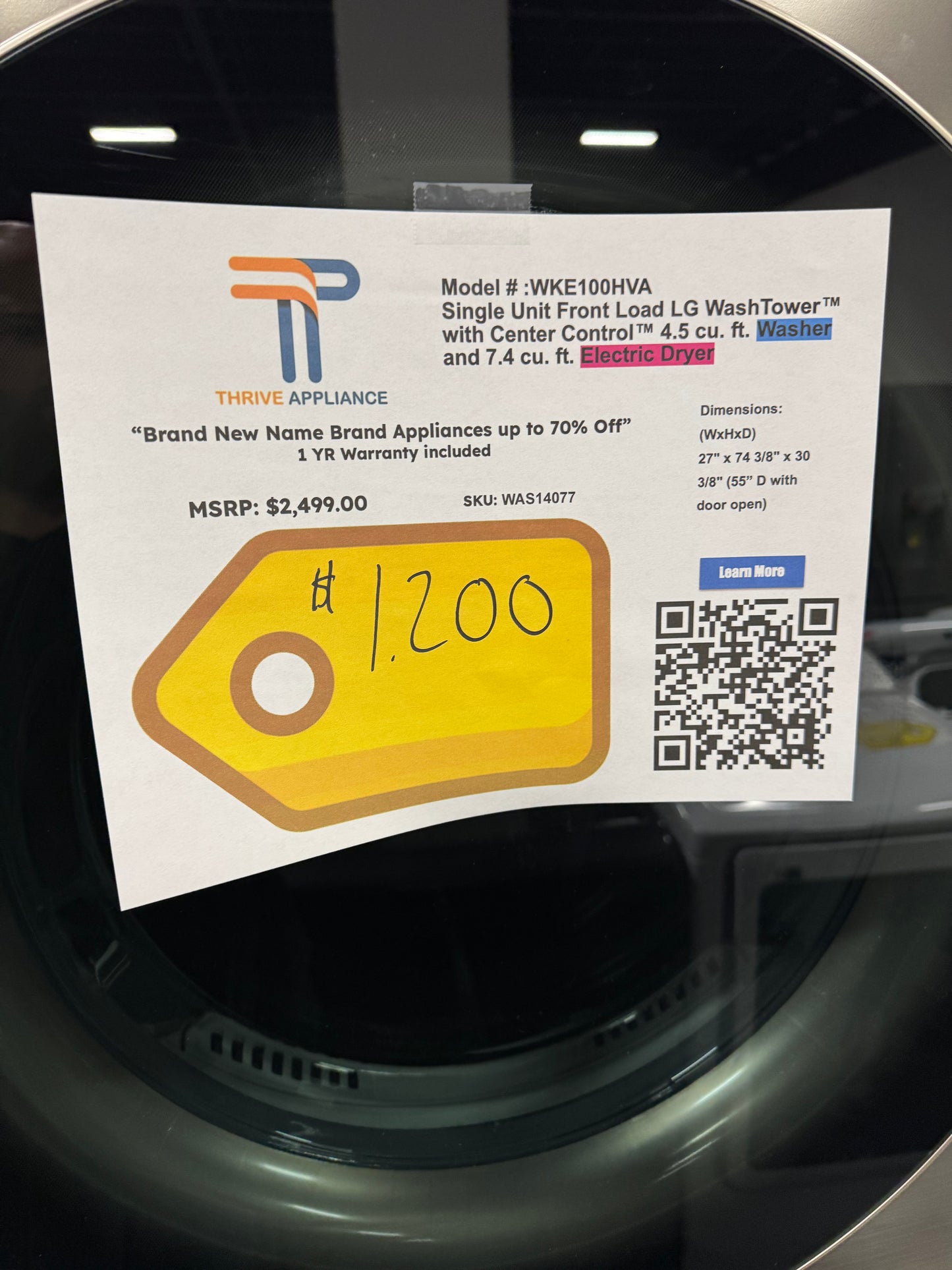 Laundry Set: LG - 4.5 Cu. Ft. HE Smart Front Load Washer and 7.4 Cu. Ft. Electric Dryer WashTower with Steam and Built-In Intelligence - Graphite Steel MODEL: WKE100HVA SKU: WAS14077