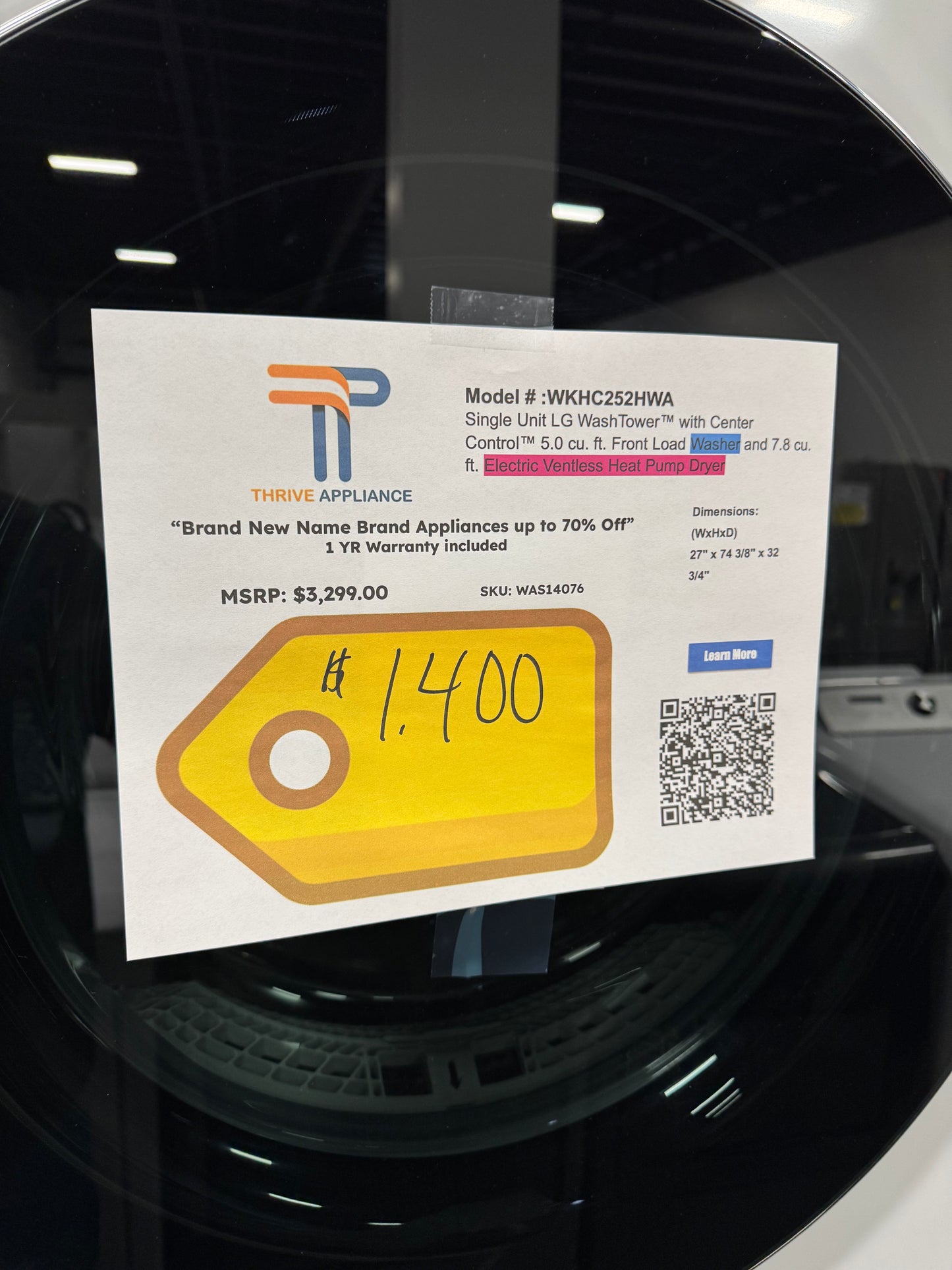 Laundry Set: LG 5.0 cu. ft. Washer 7.8 cu. ft. Dual Inverter Heat Pump Ventless Dryer Electric Washtower in White MODEL: WKHC252HWA SKU: WAS14076