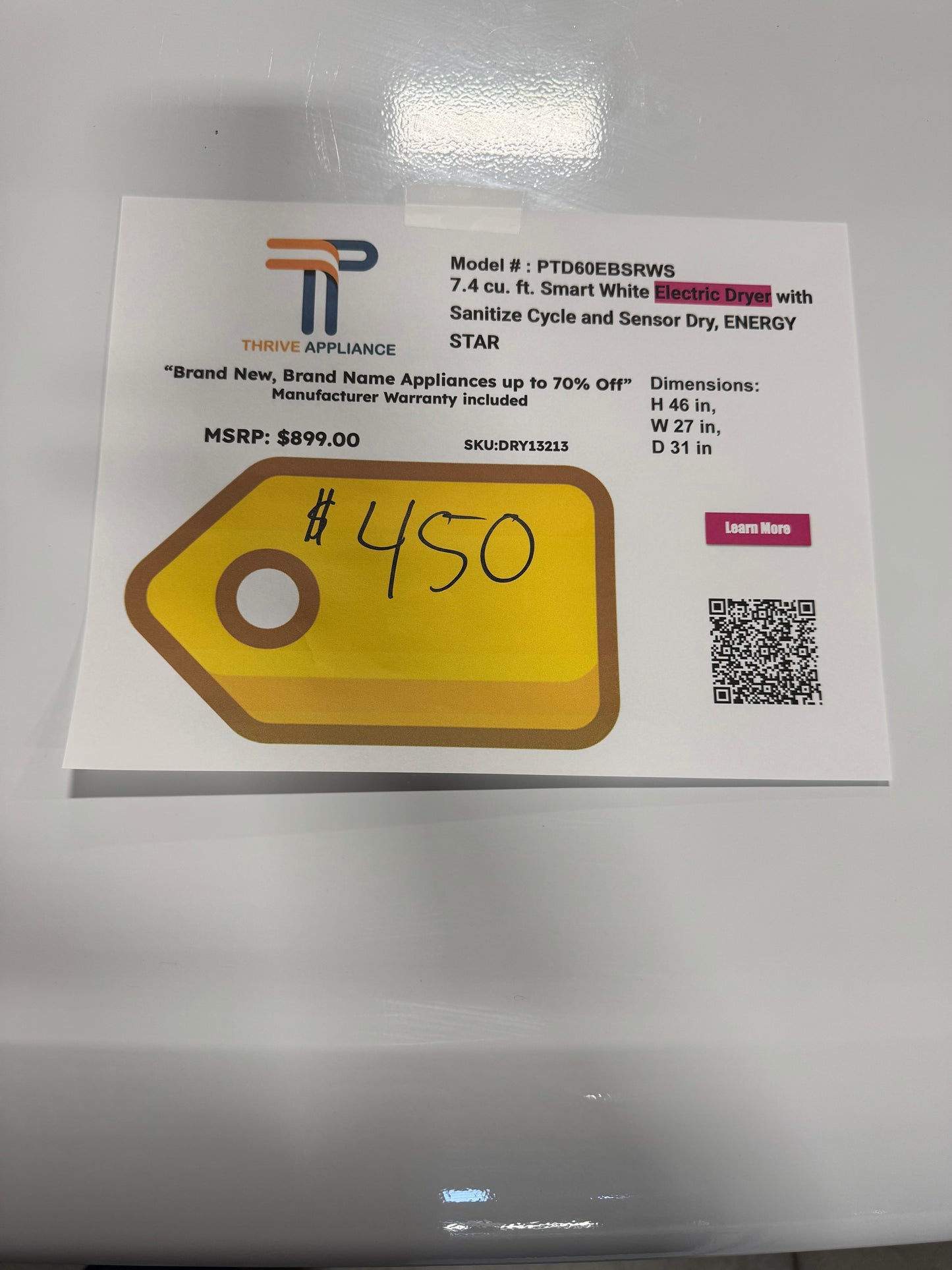 GE Profile™ ENERGY STAR® 7.4 cu. ft. Capacity aluminized alloy drum Electric Dryer with Sanitize Cycle and Sensor Dry MODEL: PTD60EBSRWS SKU: DRY13213