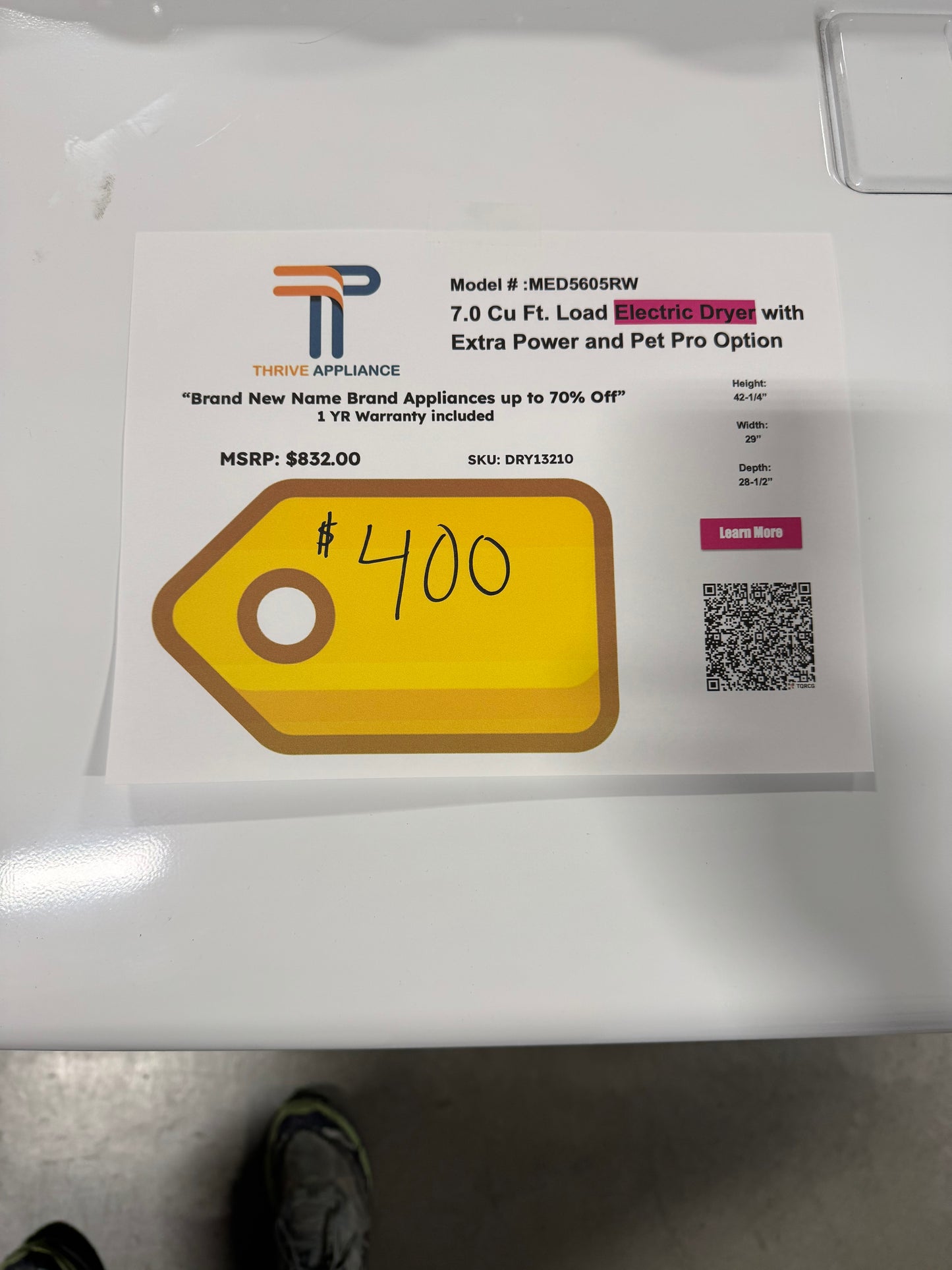 Maytag 7.0 Cu Ft. Load Electric Dryer with Extra Power and Pet Pro Option MODEL: MED5605RW SKU: DRY13210