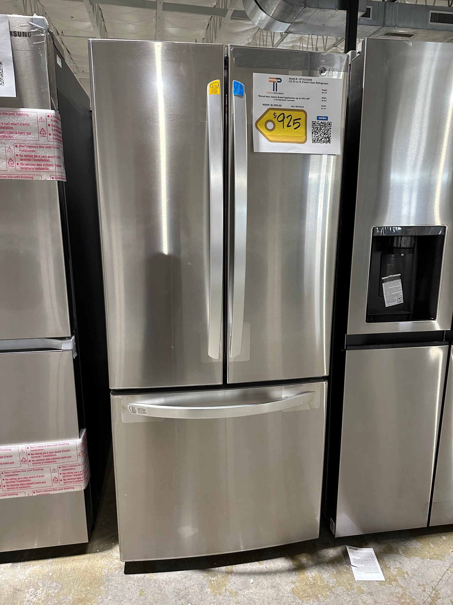 21.8 CU FT LG REFRIGERATOR with SMART COOLING SYSTEM MODEL: LFCS22520S REF12221S