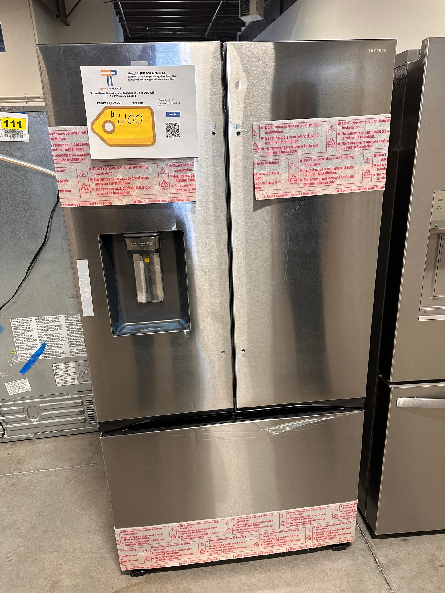 NEW! Samsung 31 cu. ft Capacity 3-Door French Door Refrigerator MODEL: RF32CG5400SRAA REF13817