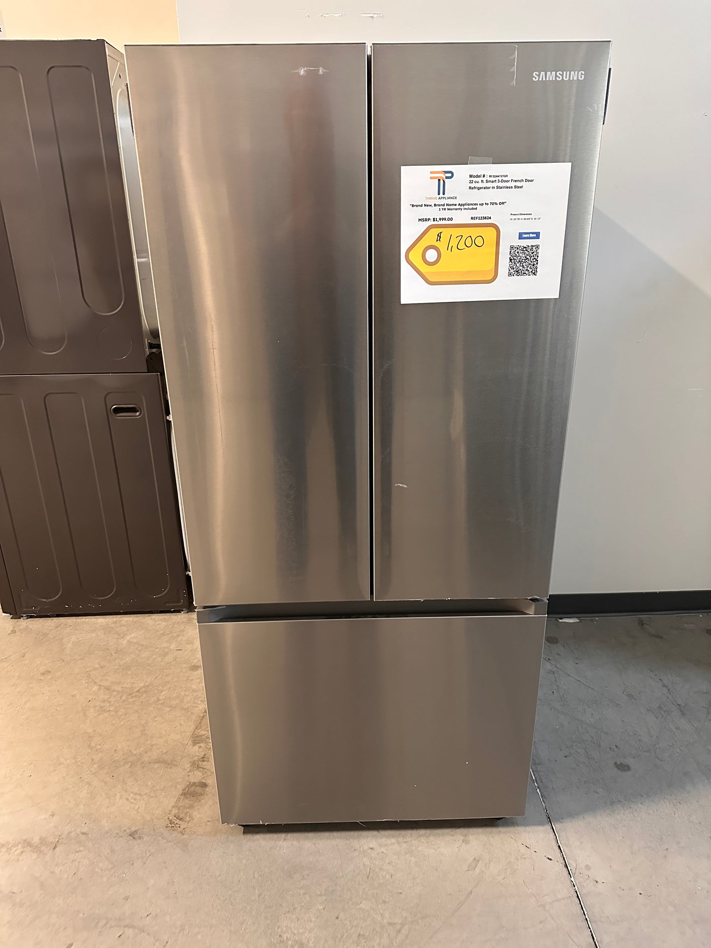 LOW PRICE! Samsung 22 Cu. Ft. Smart 3-Door French Door Refrigerator MODEL: RF22A4121SR REF13824