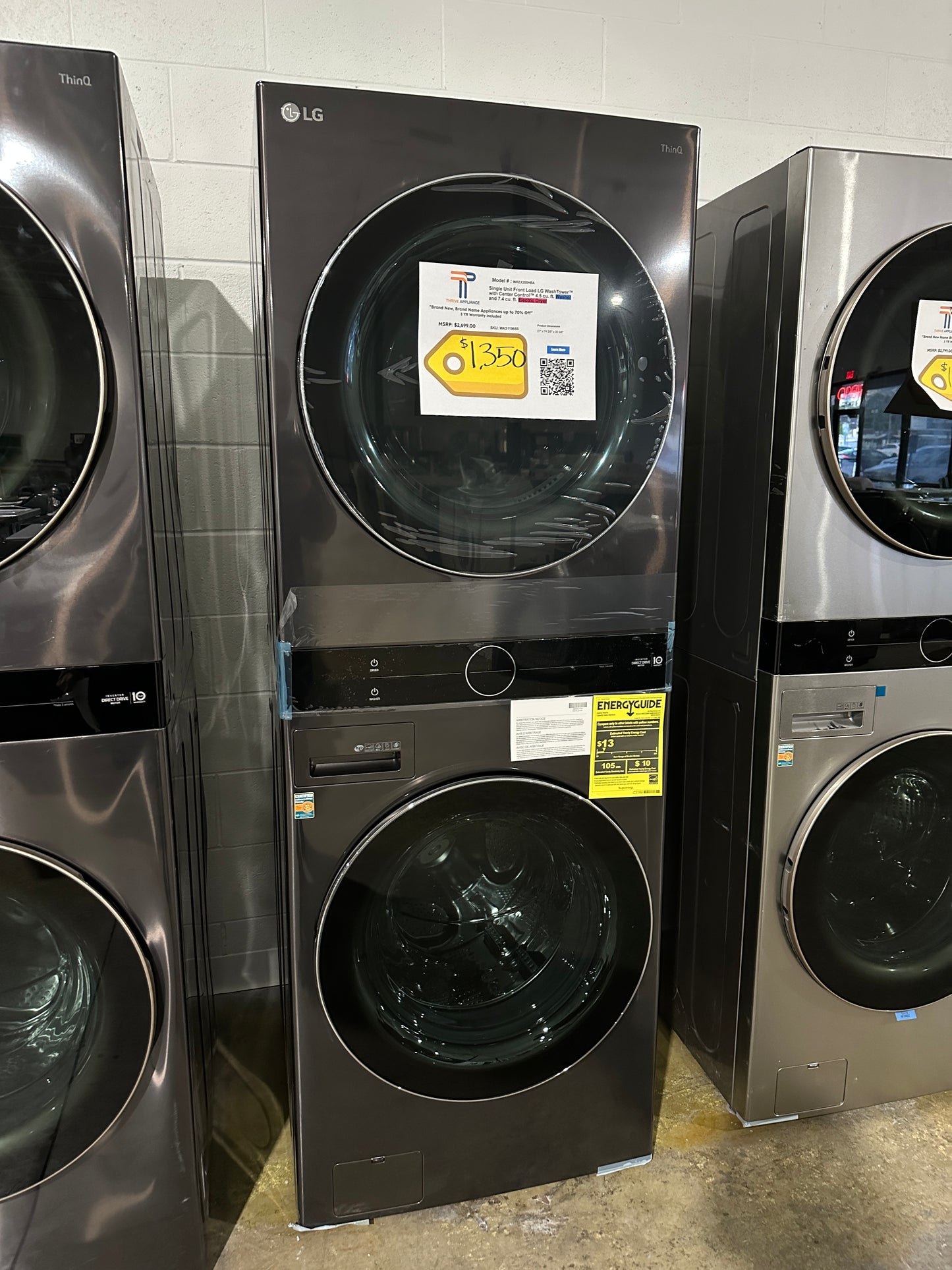 GREAT NEW BLACK STEEL STACKED LAUNDRY SET - LG WASHTOWER MODEL: WKEX200HBA WAS11965S