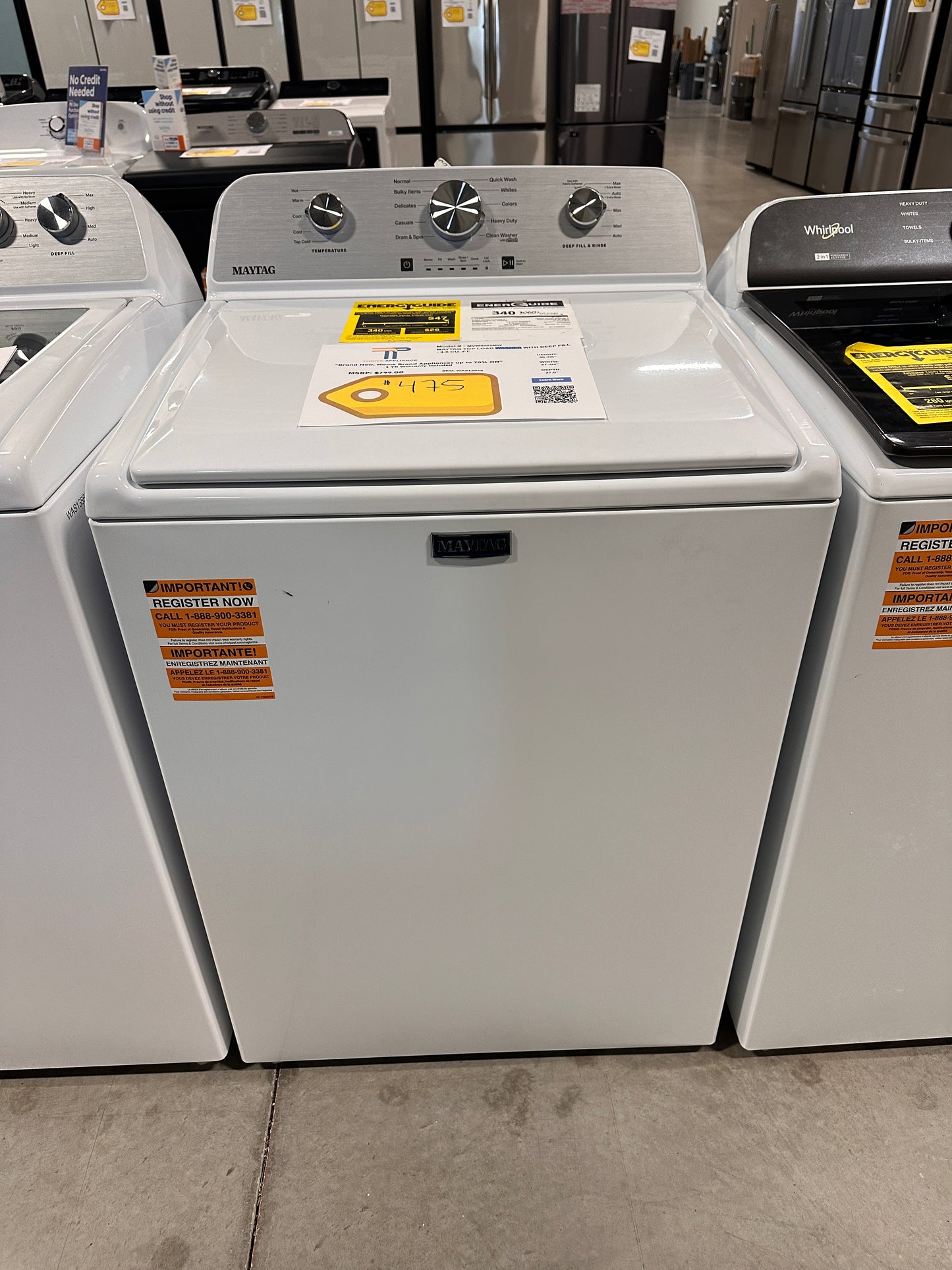 NEW! Maytag Top Load Washer with Deep Fill MODEL: MVW4505MW WAS13868