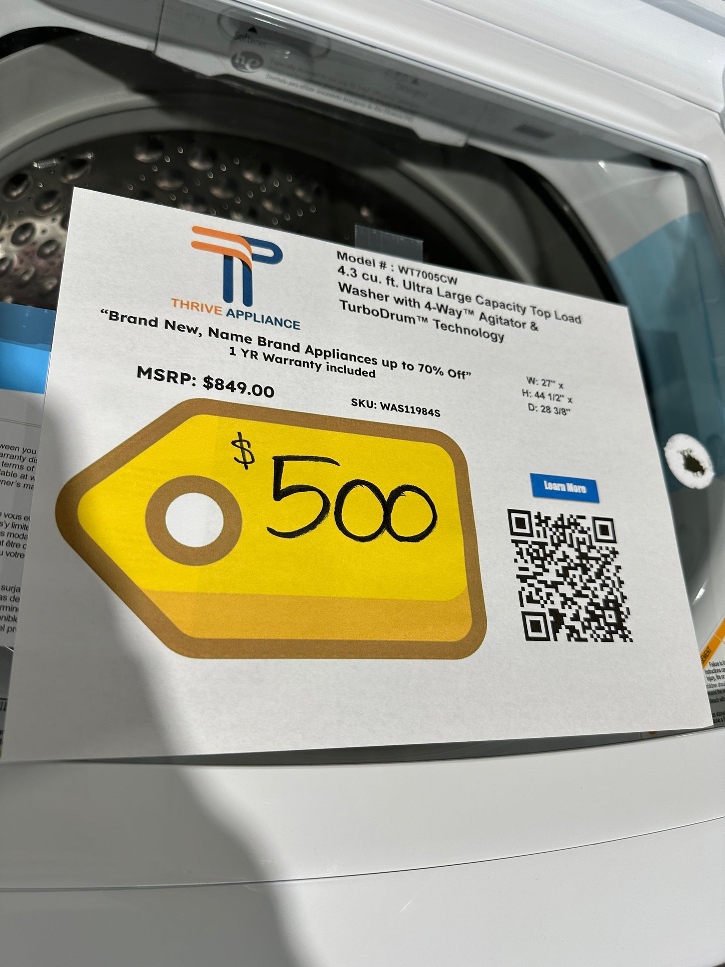 GREAT NEW LG TOP LOAD WASHER with TURBODRUM MODEL: WT7005CW WAS11984S