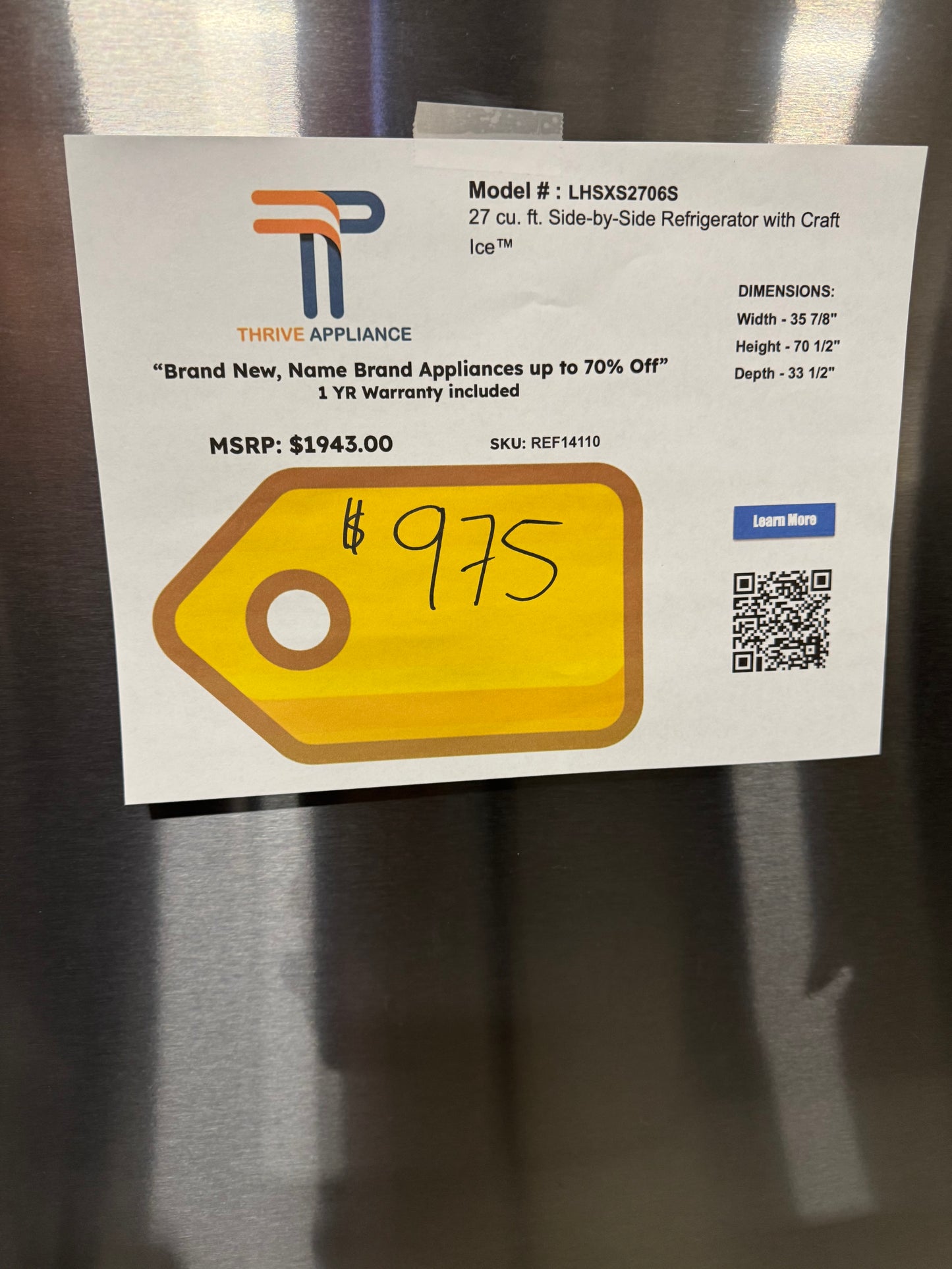 LG 27 cu. ft. Side-by-Side Refrigerator with Craft Ice™