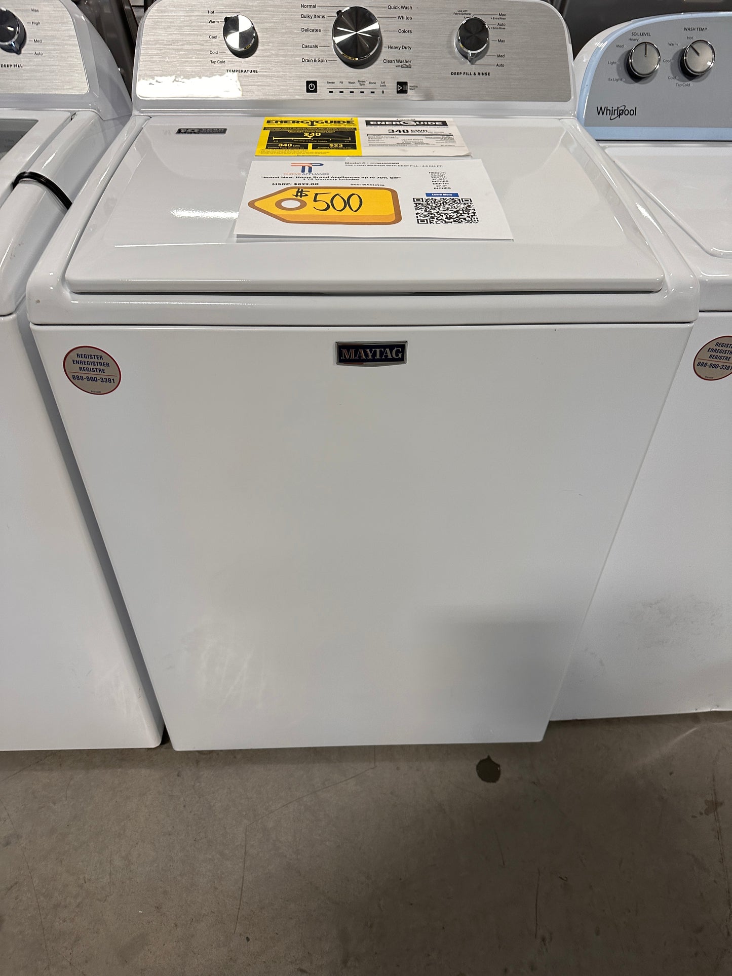 NEW MAYTAG TOP LOAD WASHER WITH DEEP FILL - WAS12998 MVW4505MW