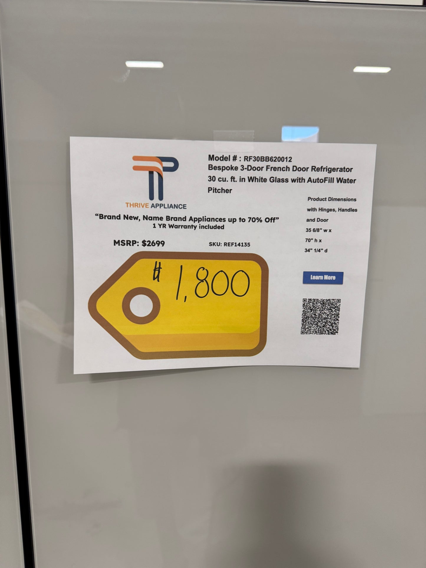 Samsung Bespoke 30 cu. ft. Standard Depth 3-Door French Door Smart Refrigerator in White Glass with Autofill Water Pitcher