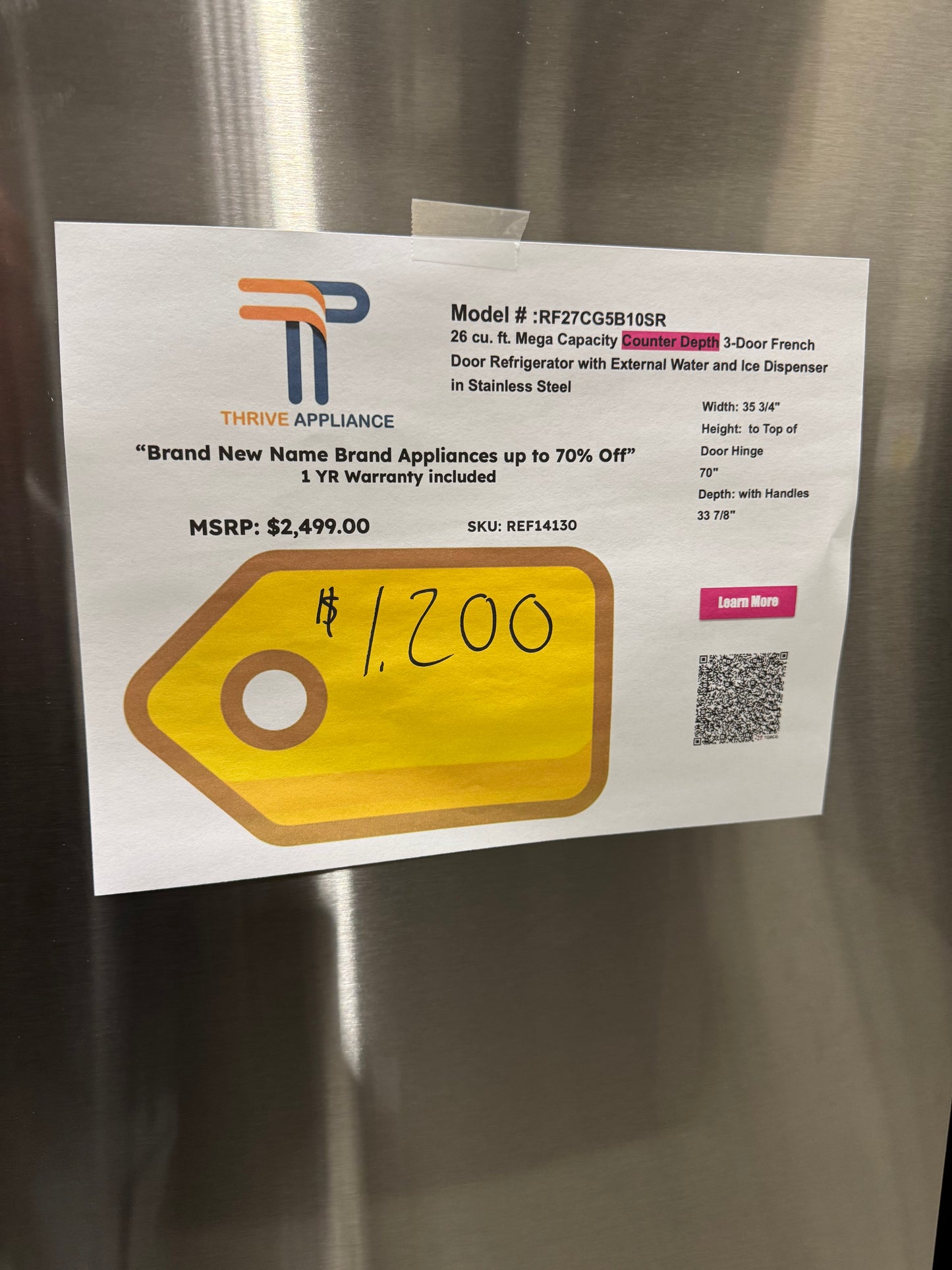 Samsung 26 cu. ft. Counter Depth 3-Door French Door Refrigerator in Stainless Steel with External Water and Ice Dispenser