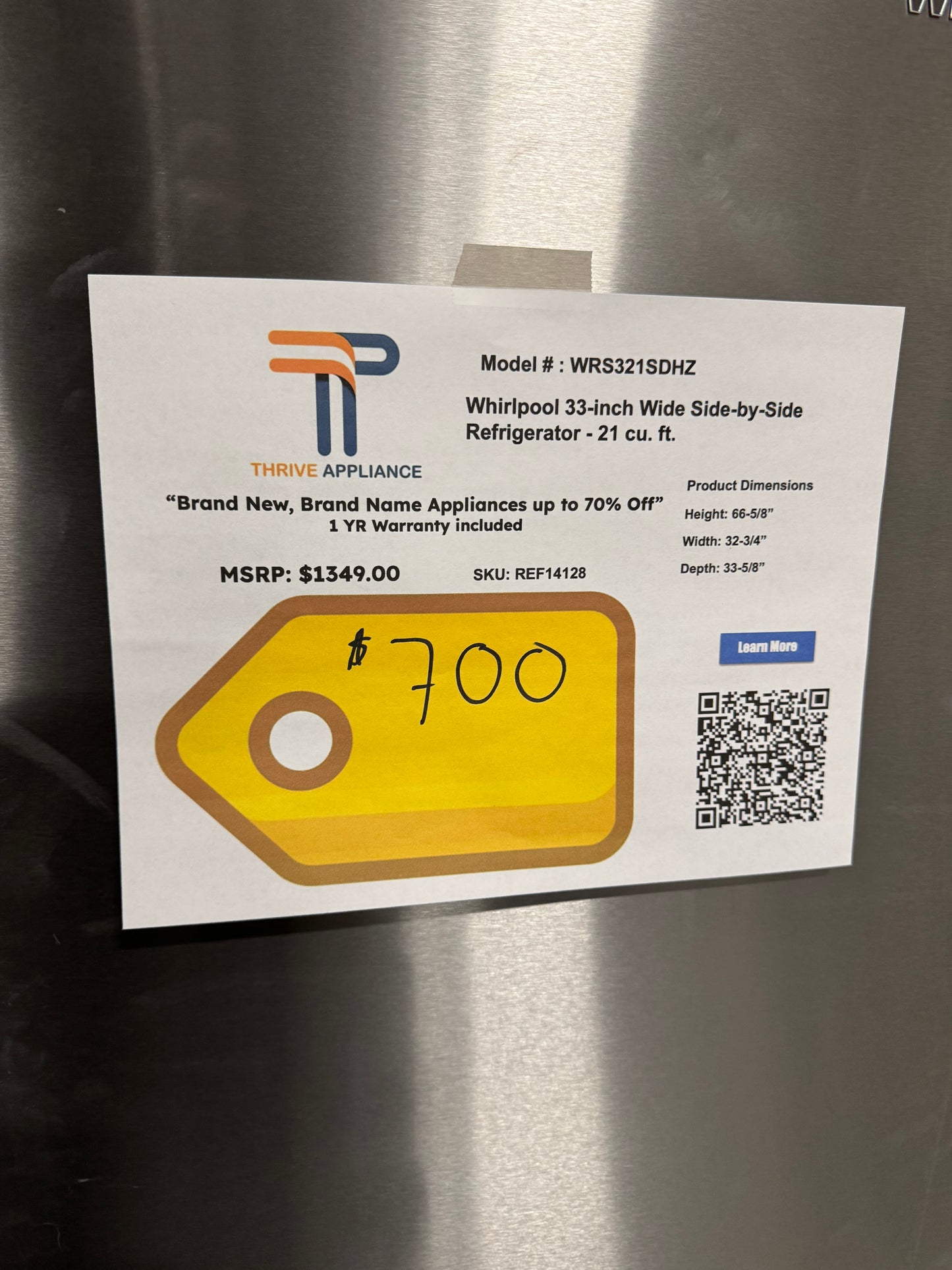 Whirlpool 33-inch Wide Side-by-Side Refrigerator - 21 cu. ft.