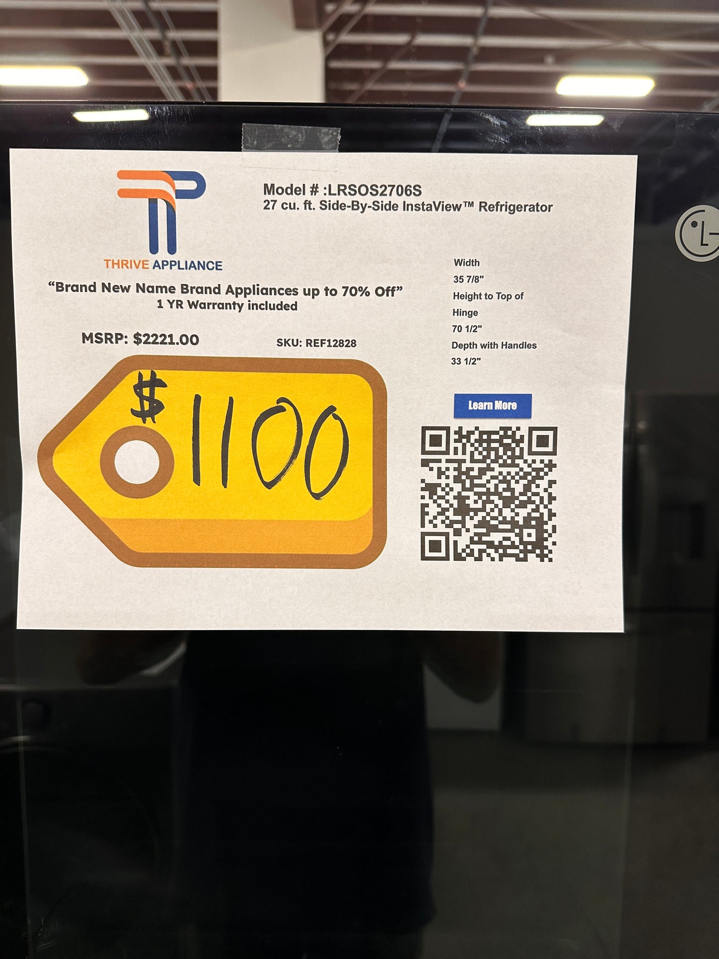 GREAT NEW INSTAVIEW LG REFRIGERATOR - REF12828 LRSOS2706S