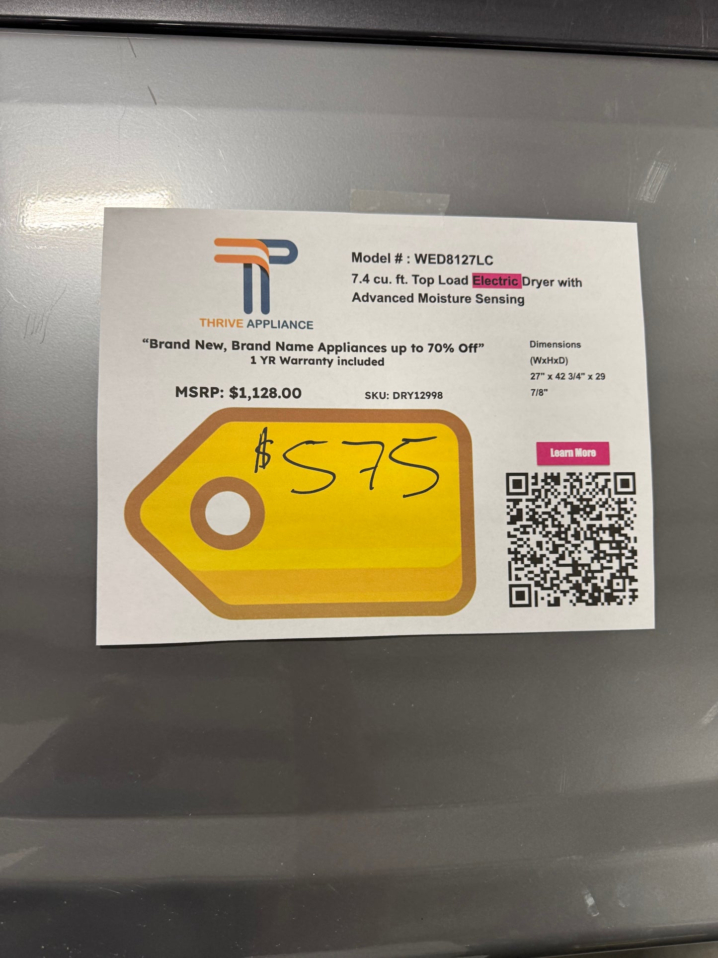 Whirlpool 7.4 cu. ft. Top Load Electric Dryer with Advanced Moisture Sensing