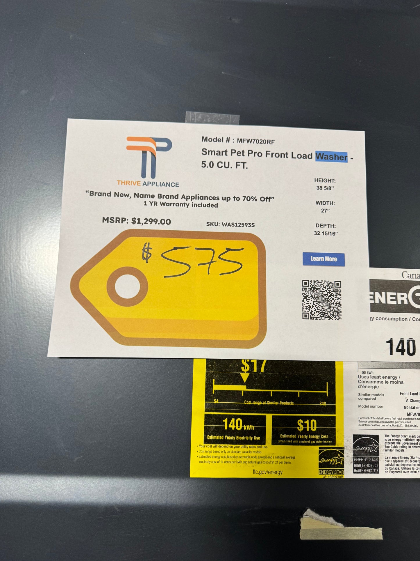 Maytag Pet Pro High Efficiency Stackable Extra Large (5-cu ft) Front-Load Washer with Steam Cycle (Midnight Steel) MODEL: MFW7020RF SKU: WAS12593S