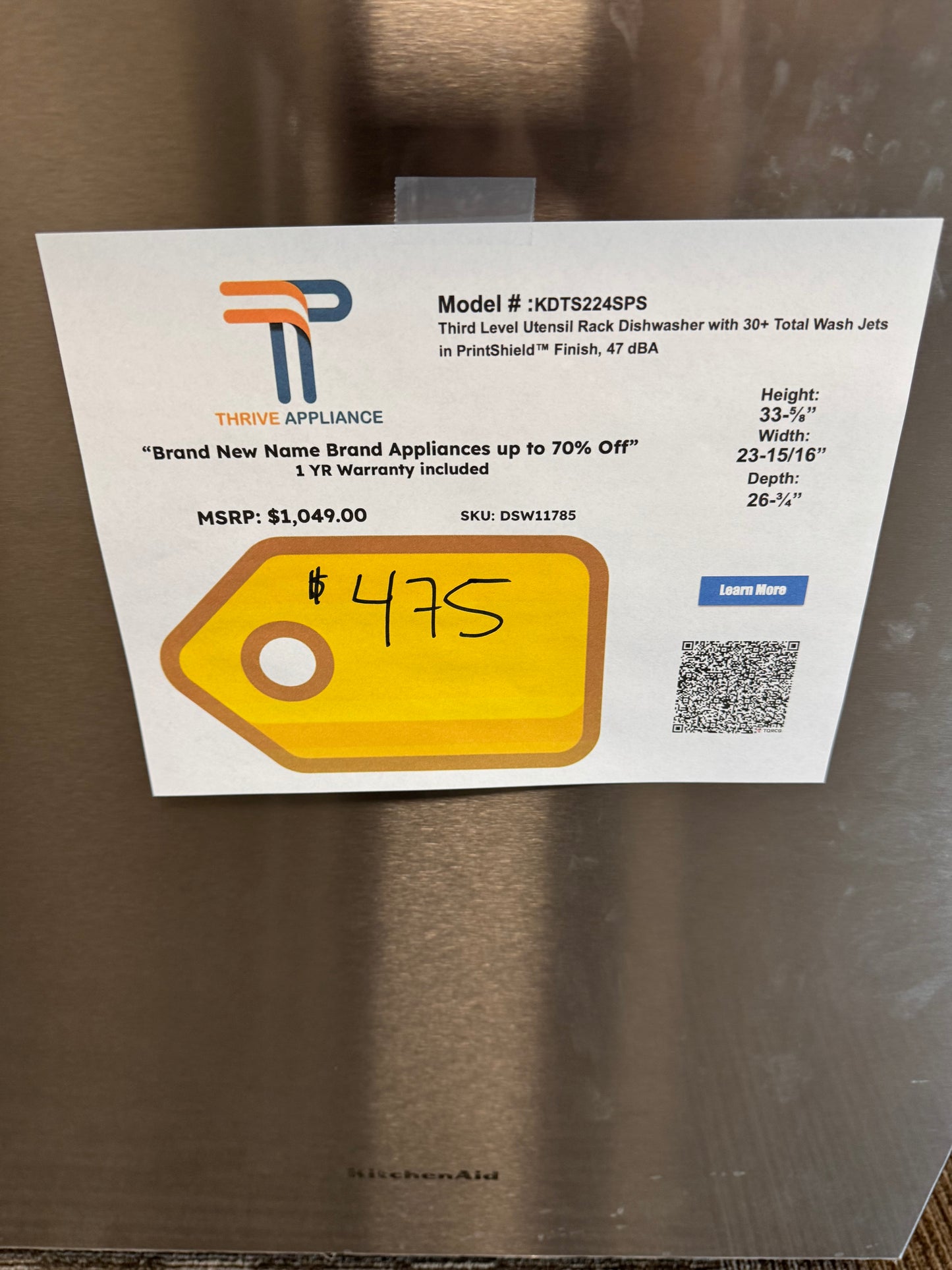 KitchenAid 24-in Top Control Built-in Dishwasher (PrintShield Stainless) With Third Rack, ProWash , 47-Decibel