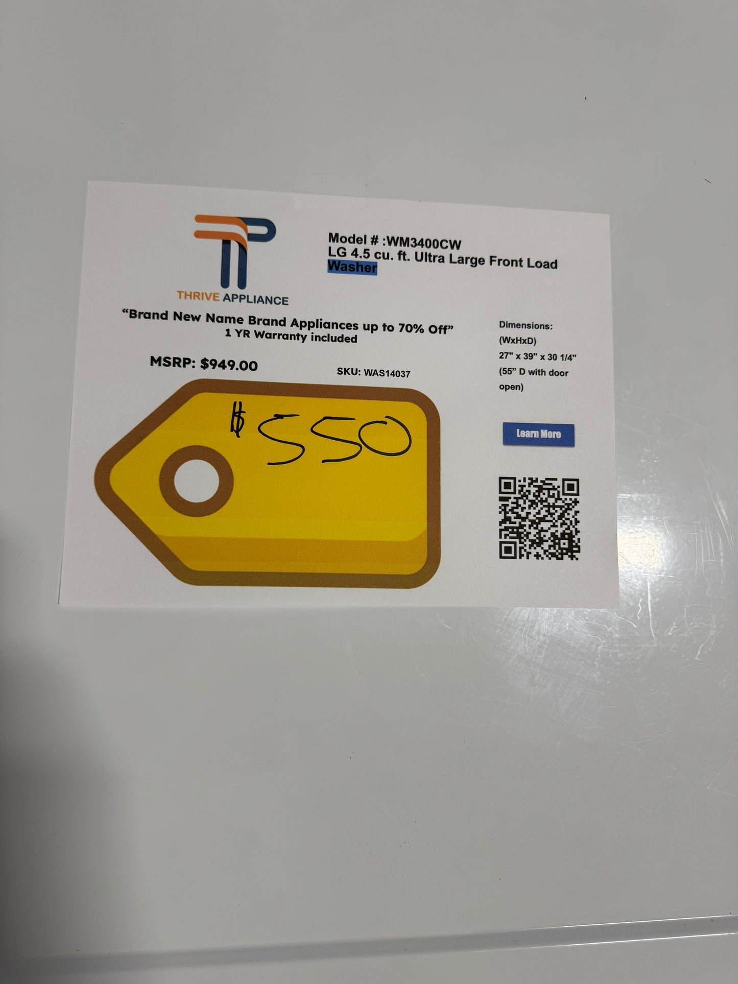 LG 4.5 Cu. Ft. Stackable Front Load Washer in White with Coldwash Technology