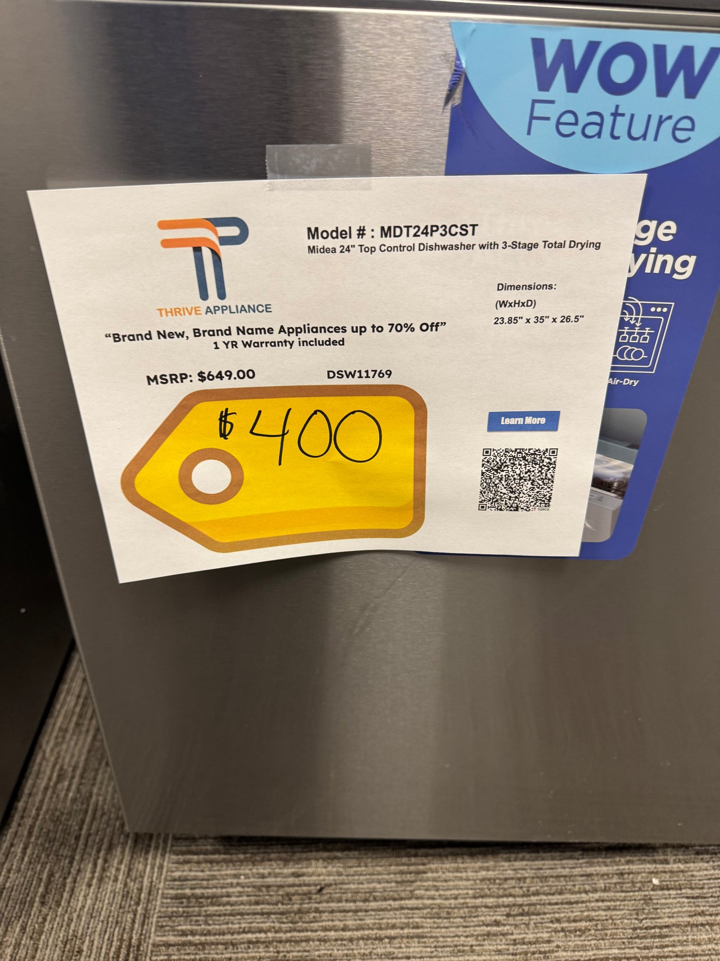 Midea 24-in Top Control Built-in Dishwasher (Stainless Steel) With Third Rack, 47-Decibel