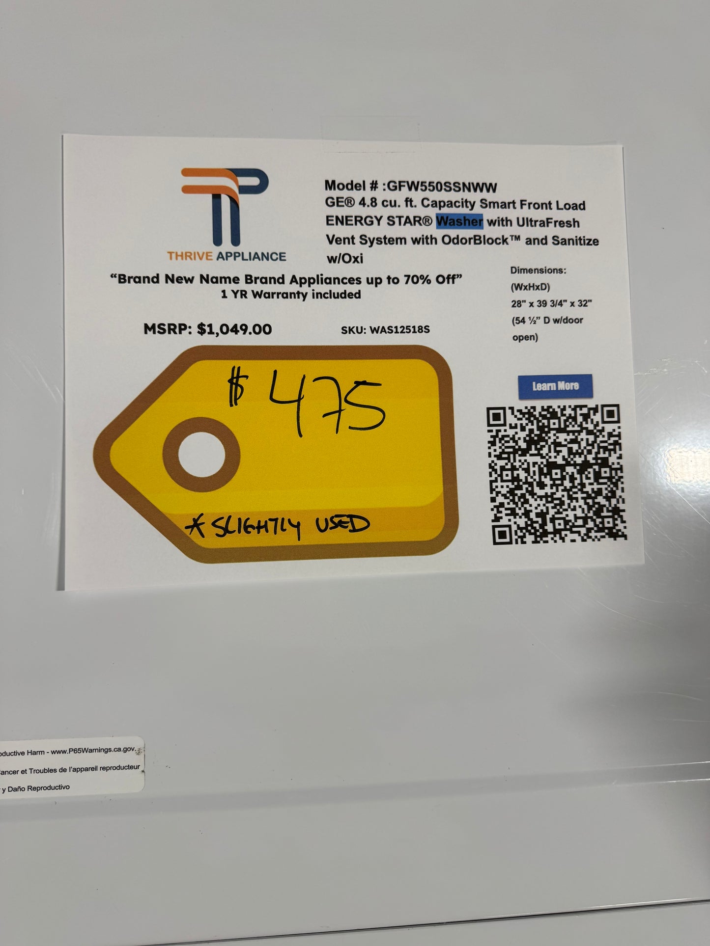 GE - 4.8 Cu. Ft. High-Efficiency Stackable Smart Front Load Washer w/ Odorblock Ultra Fresh Vent System & Microban Technology - White