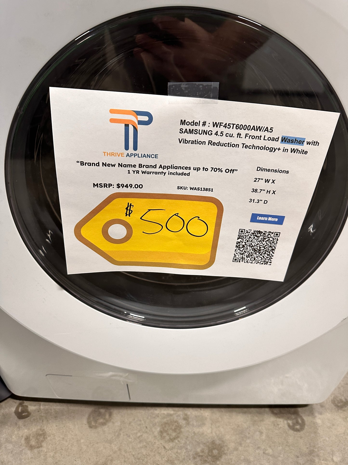 NEW SMART FRONT LOAD WASHER with VIBRATION REDUCTION MODEL: WF45T6000AW/A5 WAS13851