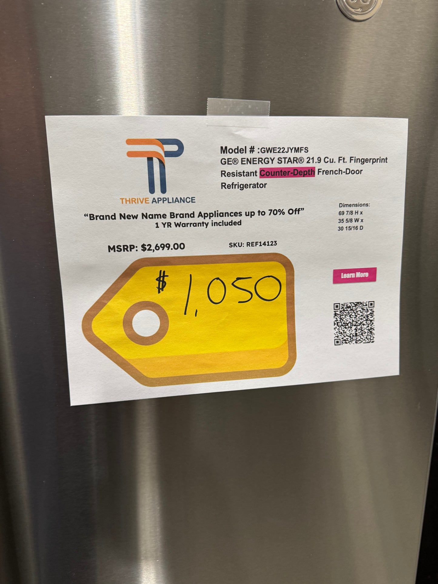 GE® ENERGY STAR® 21.9 Cu. Ft. Fingerprint Resistant Counter-Depth French-Door Refrigerator