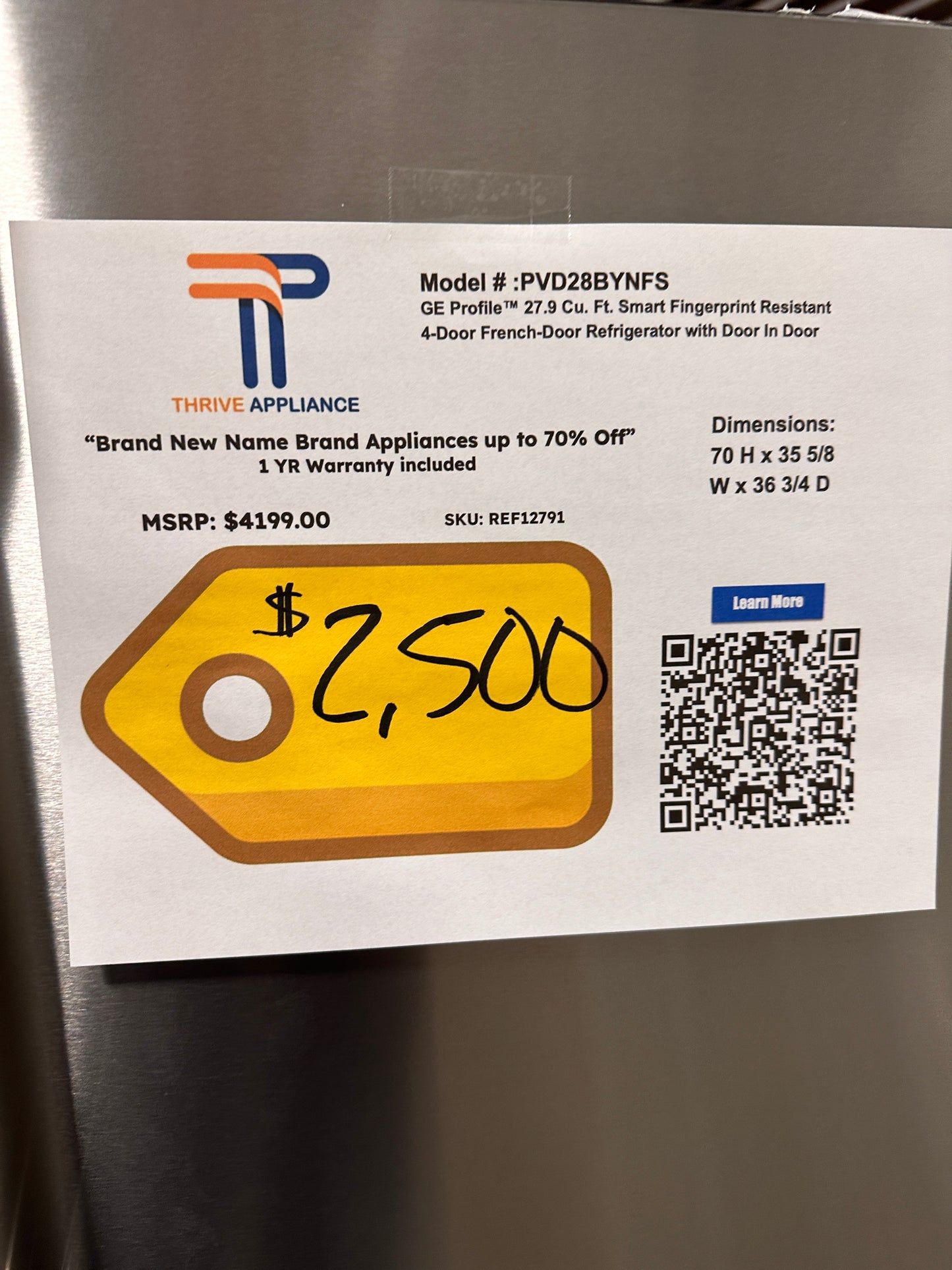 GE PROFILE FRENCH DOOR SMART REFRIGERATOR - NEW - REF12791 PVD28BYNFS
