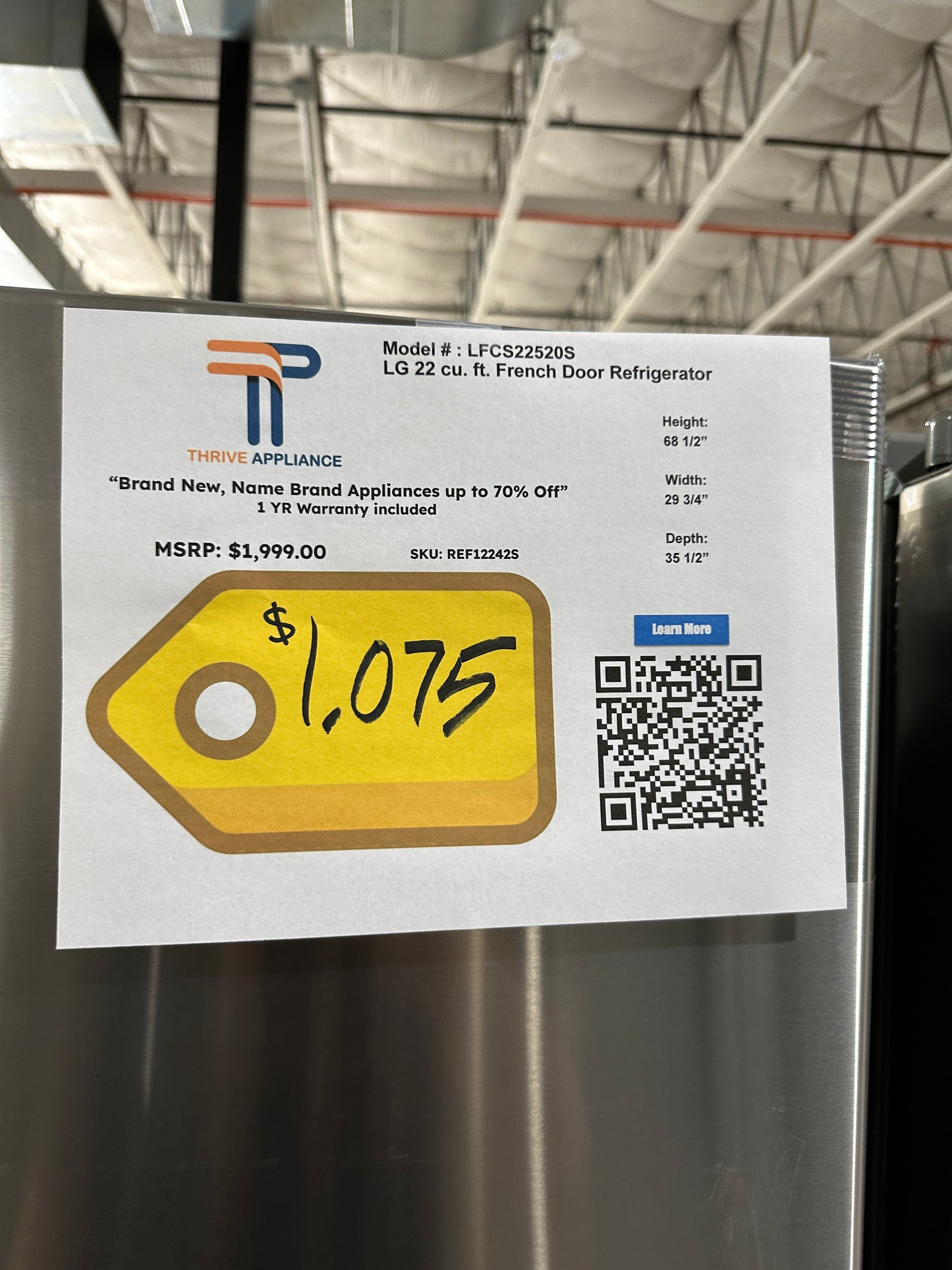 NEW LG FRENCH DOOR FRIDGE MODEL: LFCS22520S REF12242S