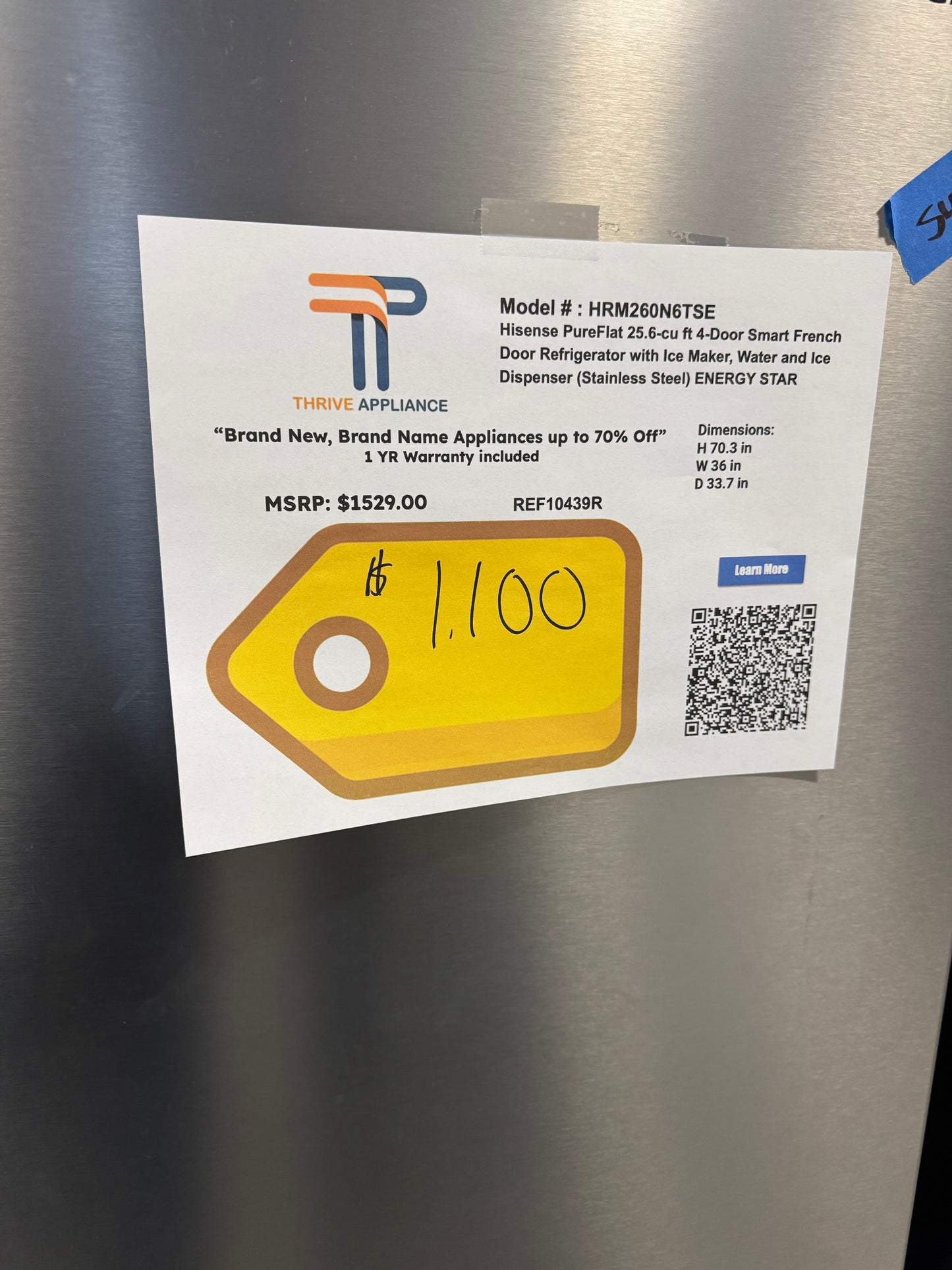 Hisense PureFlat Standard-Depth 25.6-cu ft 4 -Door 36-in Wide Smart Compatible French Door Refrigerator with Ice Maker with Water and Ice Dispenser ( Stainless steel ) ENERGY STAR Certified