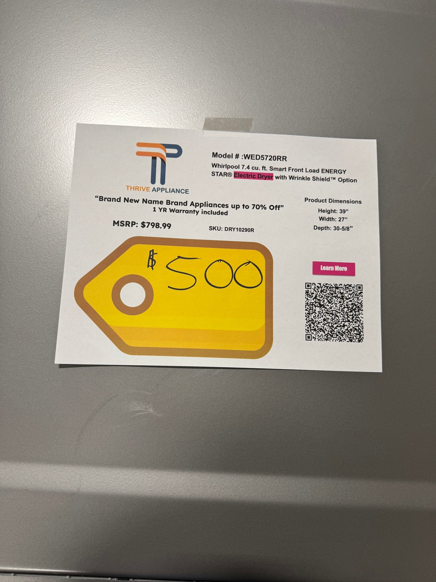 Whirlpool 7.4 cu. ft. Smart Front Load ENERGY STAR® Electric Dryer with Wrinkle Shield™ Option