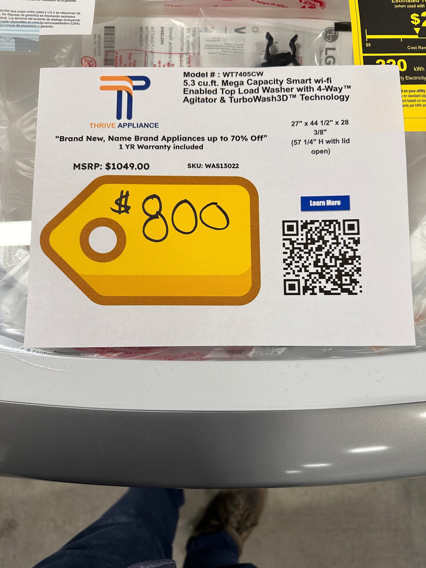 GREAT NEW TOP LOAD WASHER with 4-WAY AGITATOR - WAS13022 WT7405CW