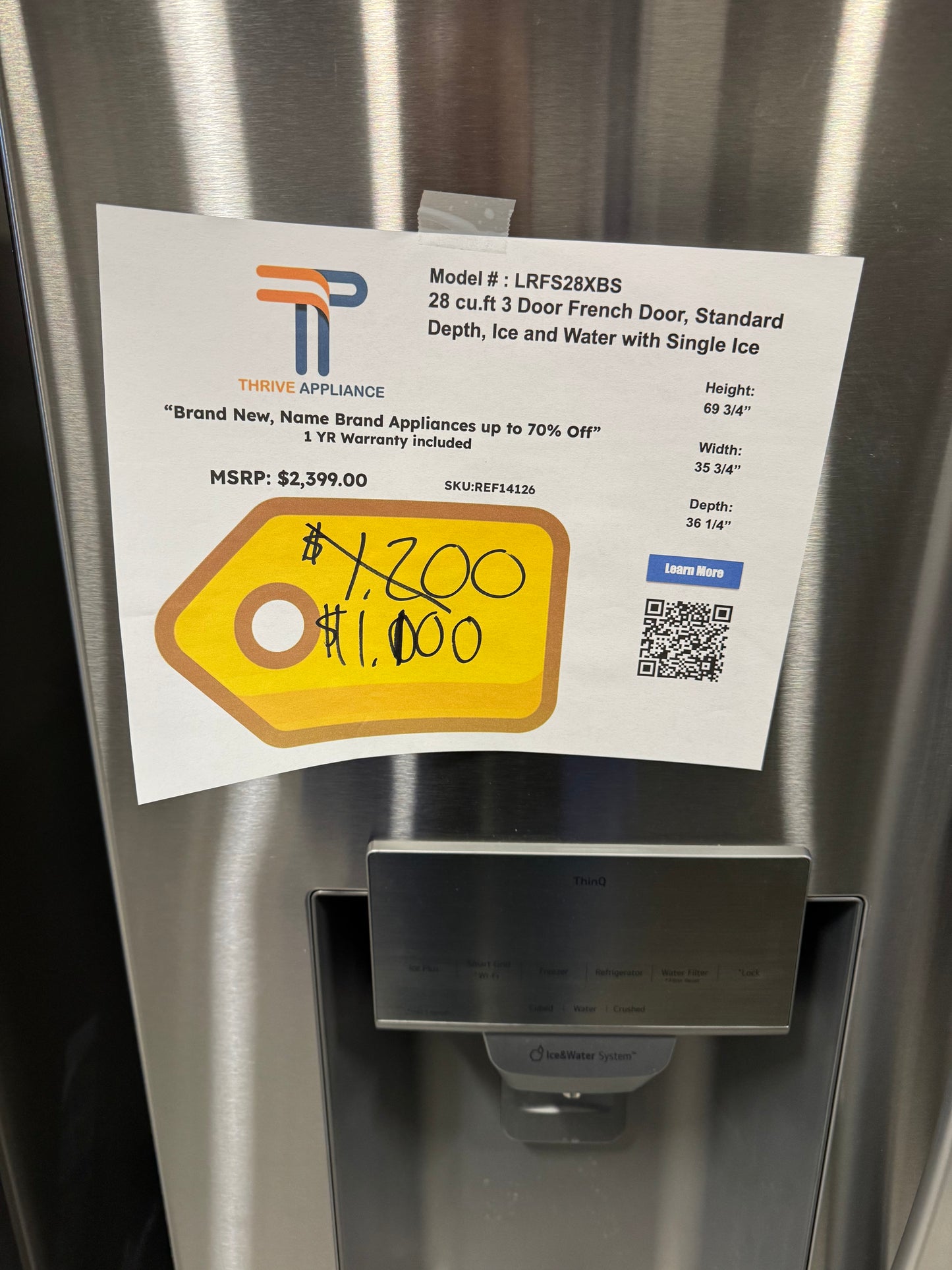 LG 28 cu. ft. 3 Door French Door Refrigerator with Ice and Water with Single Ice in Stainless Standard Depth