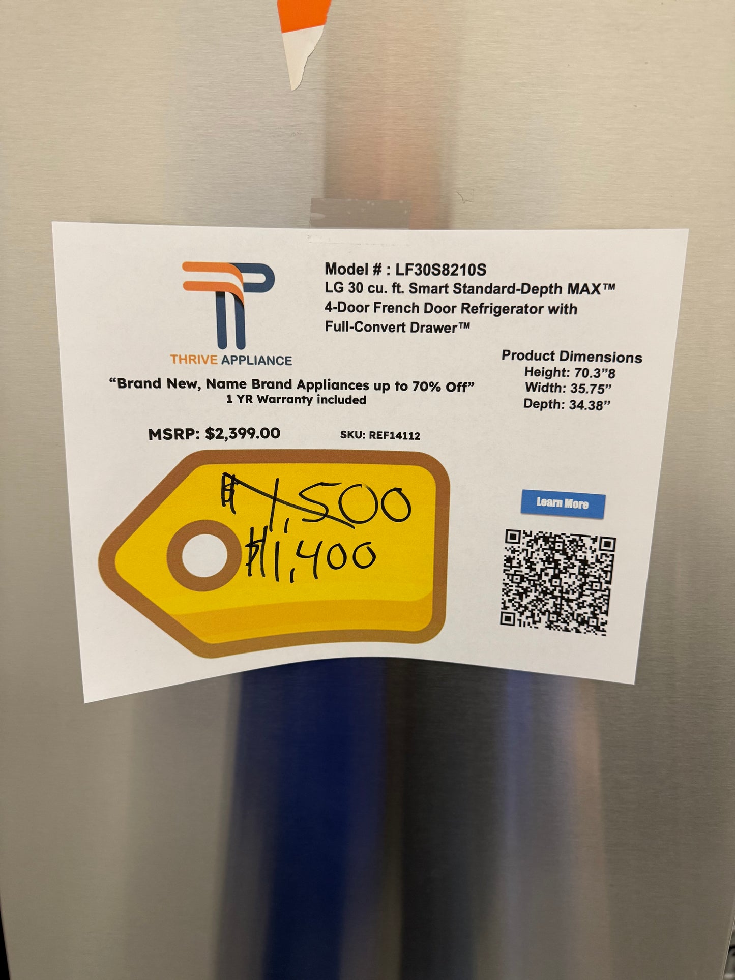 LG 30 cu. ft. SMART Standard Depth MAX French Door Refrigerator with Internal Water Dispenser in PrintProof Stainless Steel