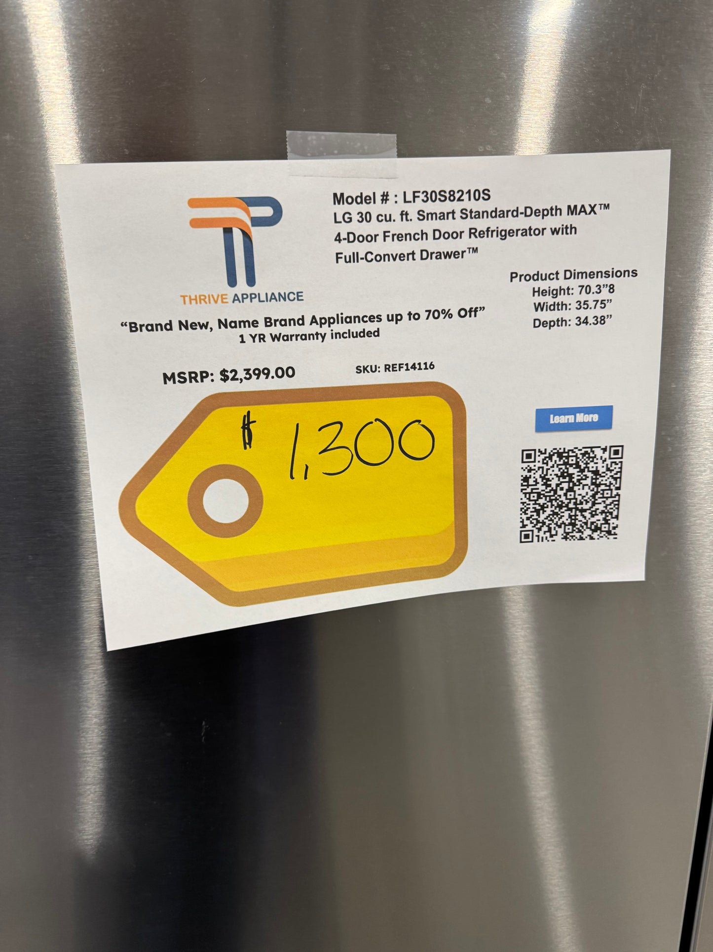 BRAND NEW LG SIDE BY SIDE SMART REFRIGERATOR MODEL: LHSXS2706S REF13988