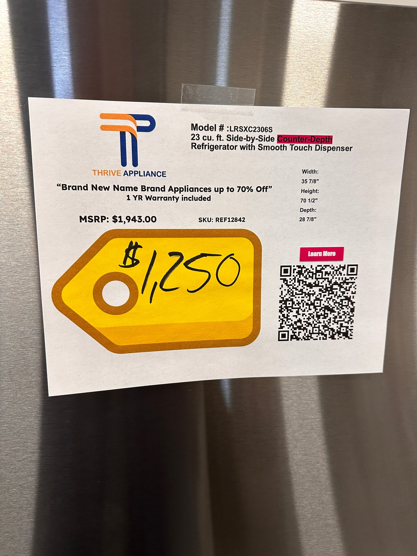 COUNTER-DEPTH LG REFRIGERATOR WITH SMOOTH TOUCH DISPENSER - REF12842 LRSXC2306S