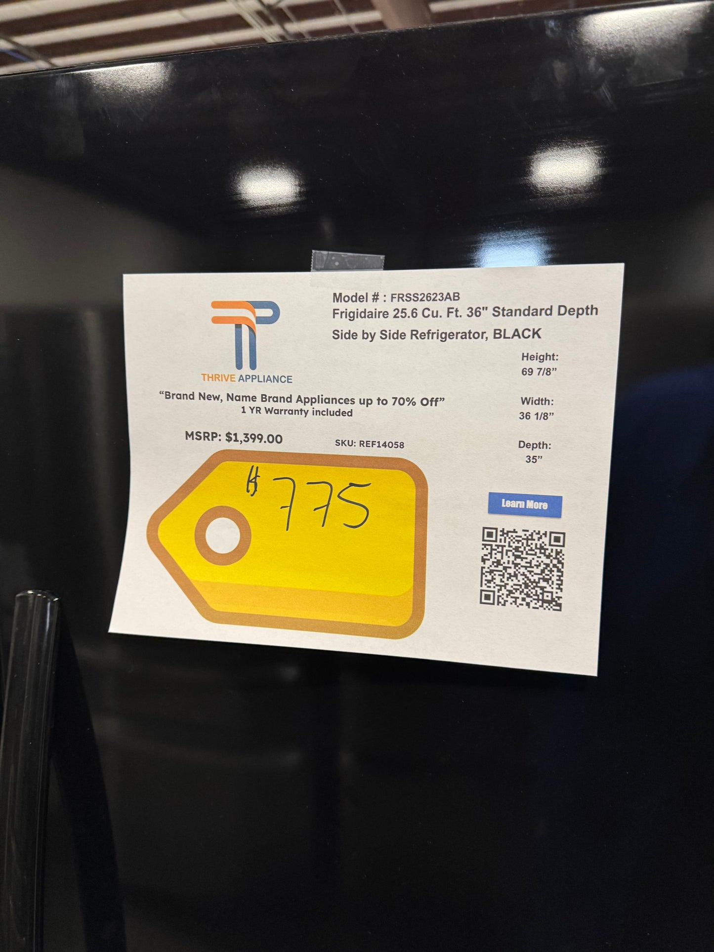 Frigidaire 25.6 Cu. Ft. Standard Depth Side-by-Side Refrigerator MODEL: FRSS2623AB REF14058