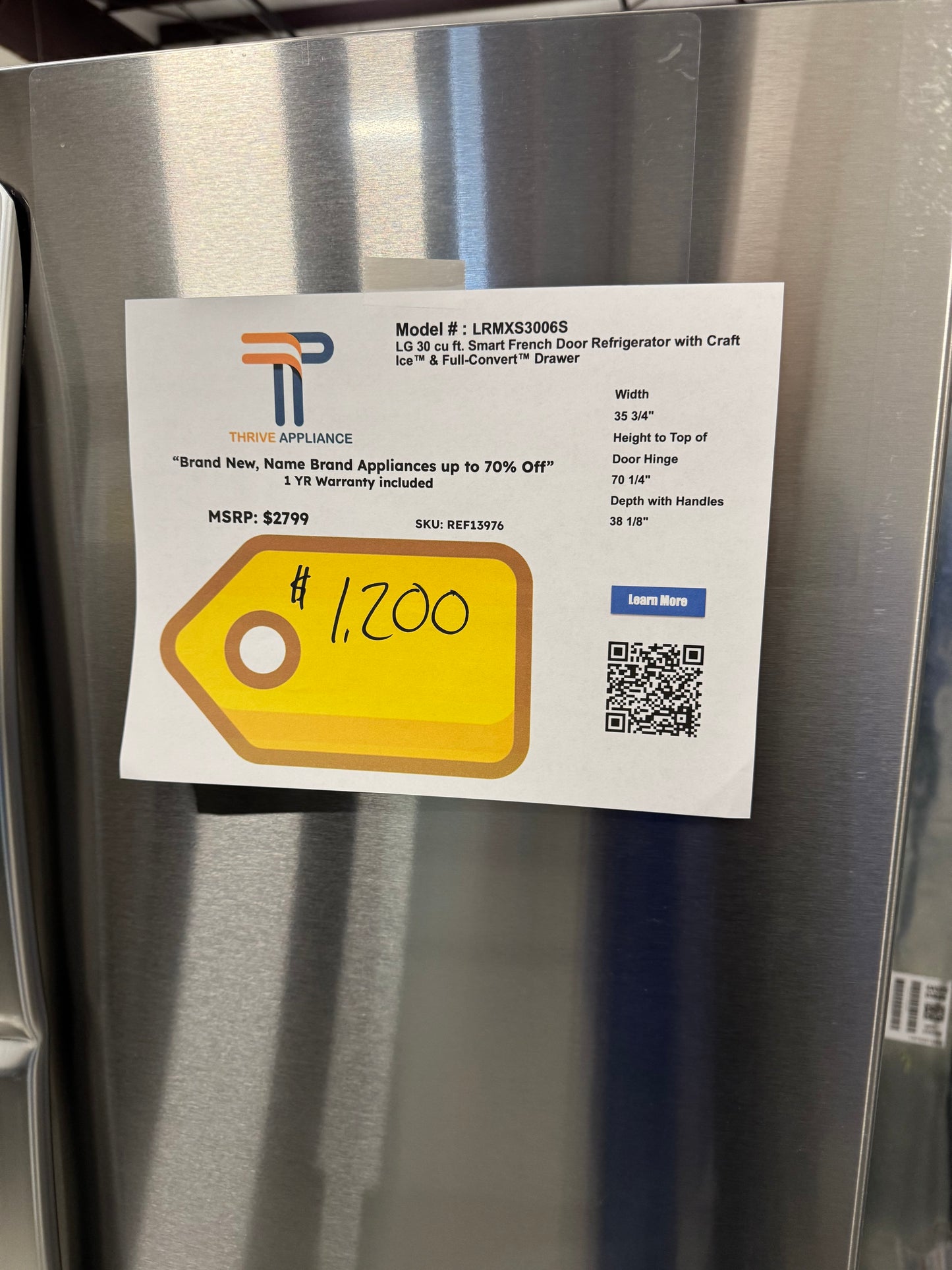 LG Smart French Door Refrigerator with Craft Ice and Full-Convert Drawer MODEL: LRMXS3006S REF13976