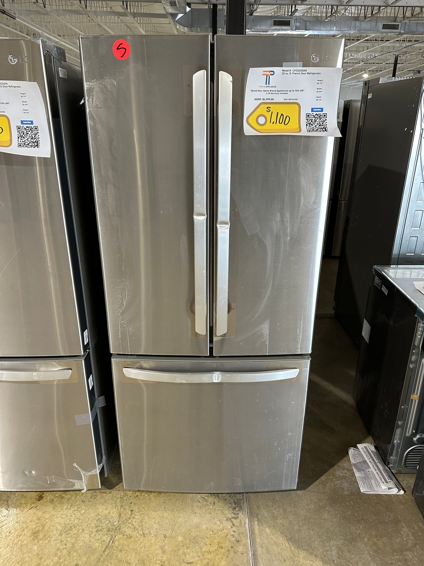 21.8 CU FT FRENCH DOOR LG REFRIGERATOR MODEL:LFCS22520S REF12133S