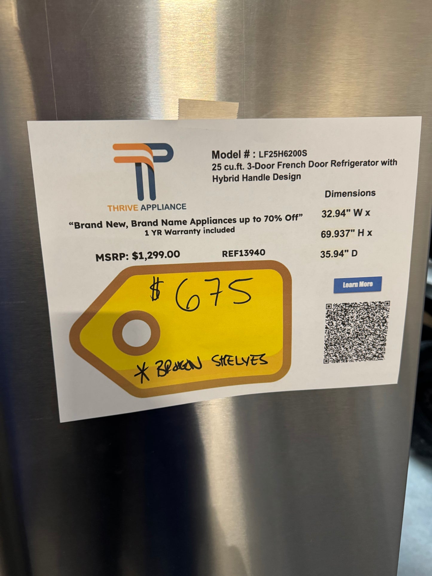 GREAT NEW LG FRENCH DOOR REFRIGERATOR MODEL: LF25H6200S REF13940