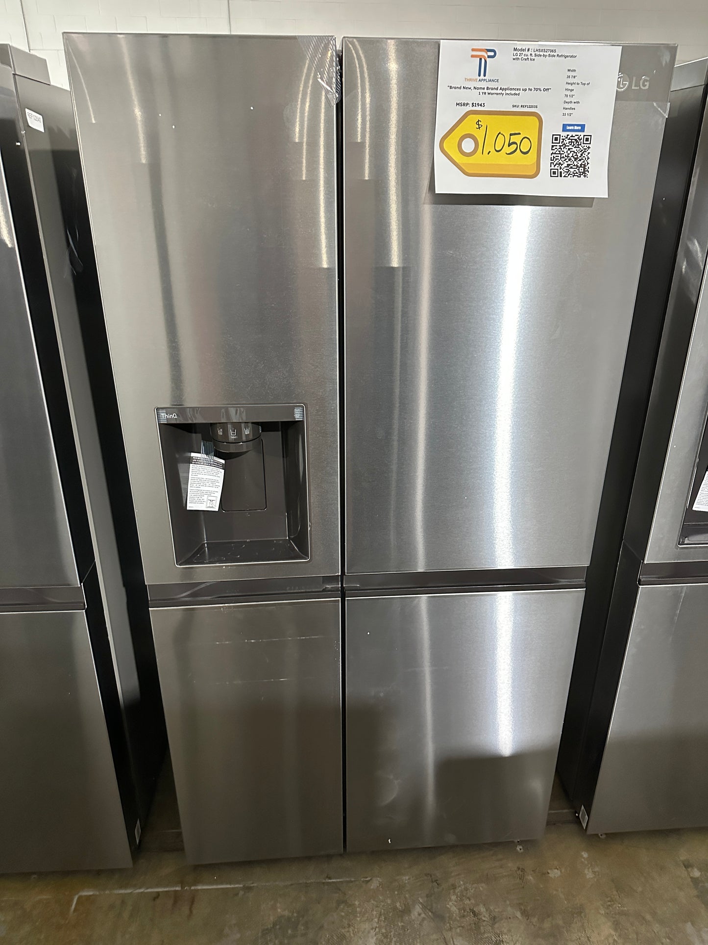 NEW LG SIDE-BY-SIDE REFRIGERATOR with SPACEPLUS ICE MODEL:LHSXS2706S REF12253S
