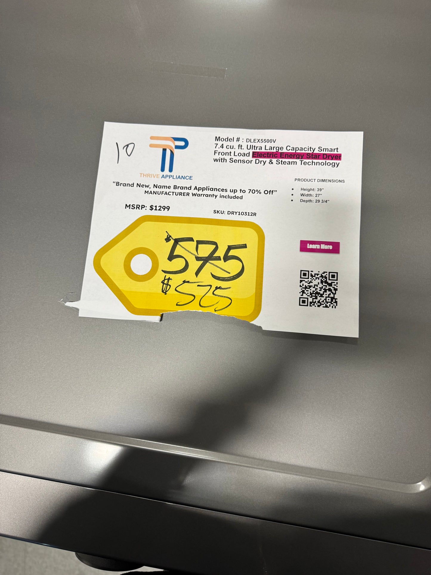 LG 7.4 cu. ft. Ultra Capacity Smart Front Load Electric Energy Star Dryer with Sensor Dry and Steam MODEL: DLEX5500V SKU: DRY10312R