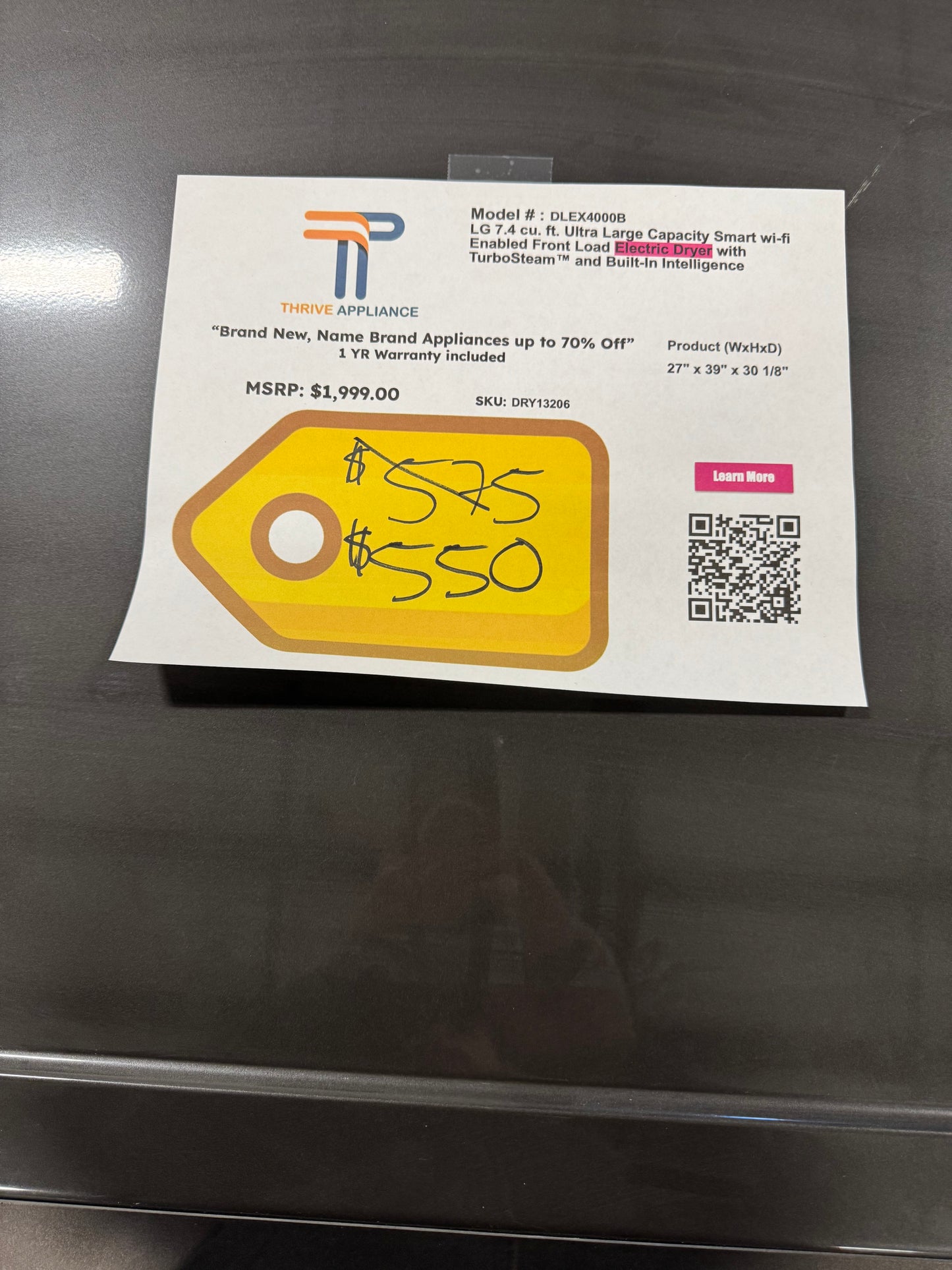 LG 7.4 Cu. Ft. Vented SMART Stackable Electric Dryer in Black Steel with TurboSteam and Sensor Dry Technology MODEL: DLEX4000B SKU: DRY13206