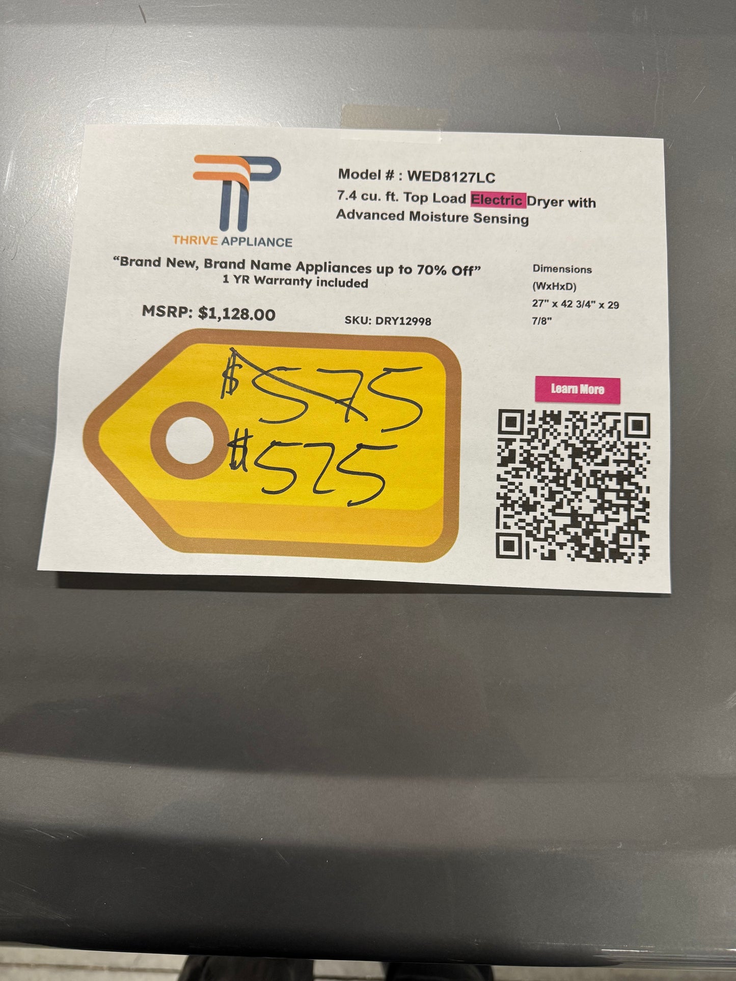 Whirlpool 7.4 cu. ft. Top Load Electric Dryer with Advanced Moisture Sensing