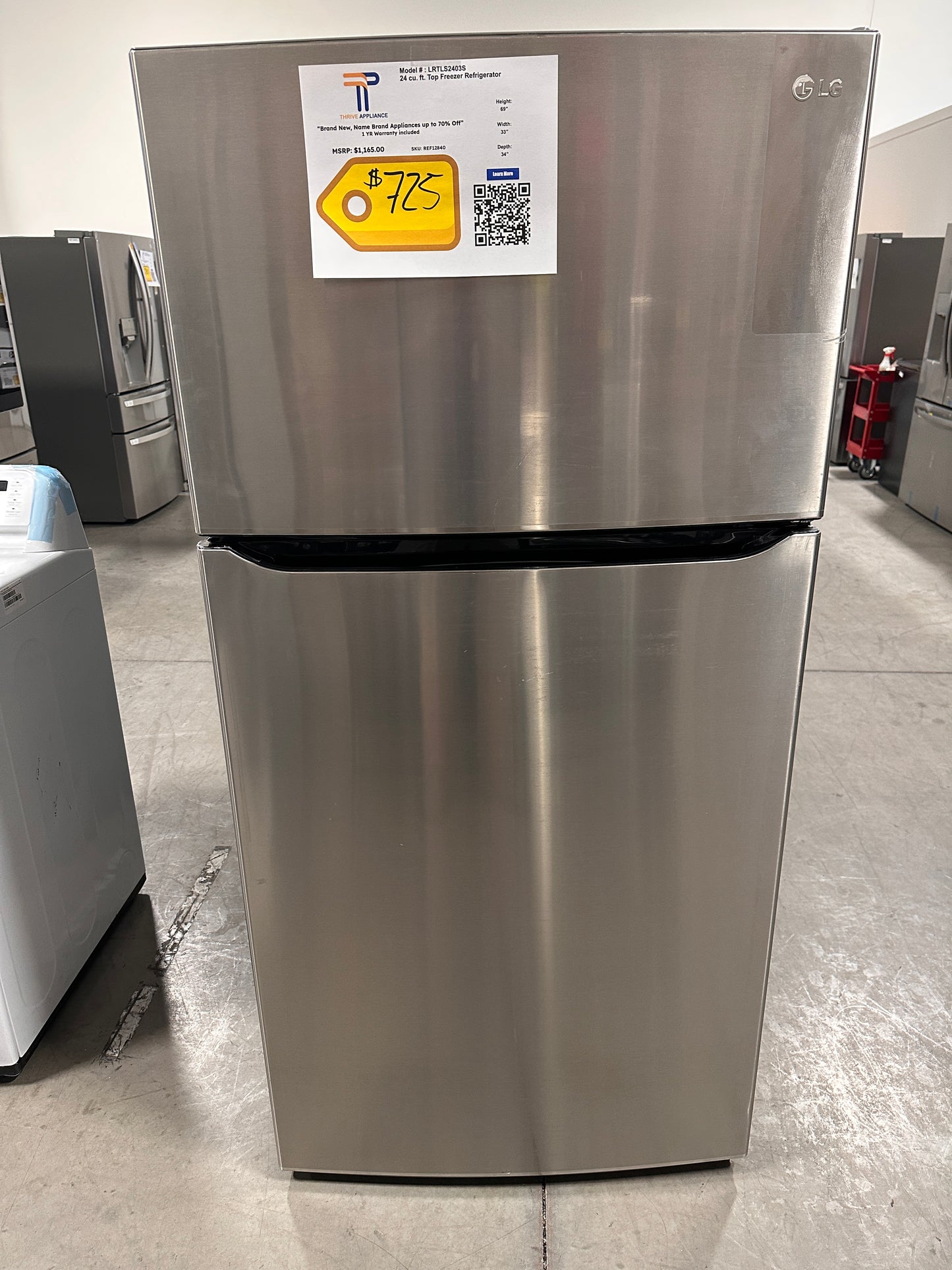 GREAT NEW STAINLESS STEEL LG TOP MOUNT FRIDGE - REF12840 LRTLS2403S