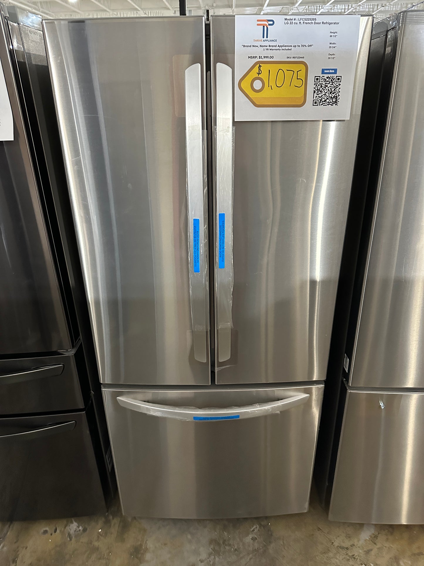 GREAT NEW 21.8 CU FT FRENCH DOOR REFRIGERATOR MODEL:LFCS22520S REF12246S
