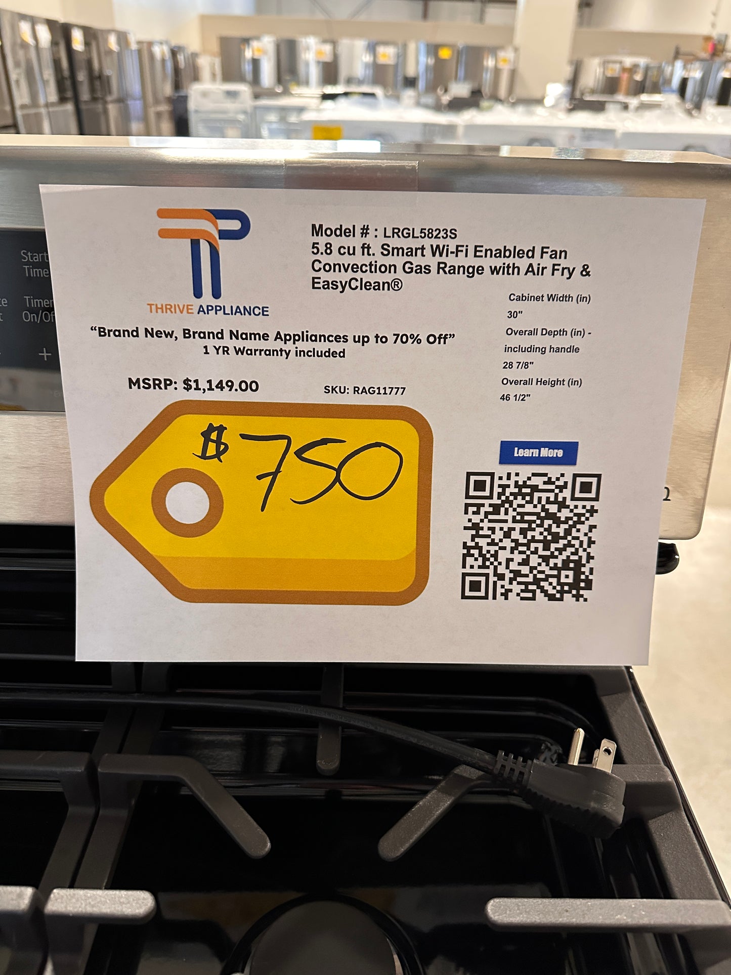 LG GAS TRUE CONVECTION RANGE with EASY CLEAN- RAG11777 LRGL5823S