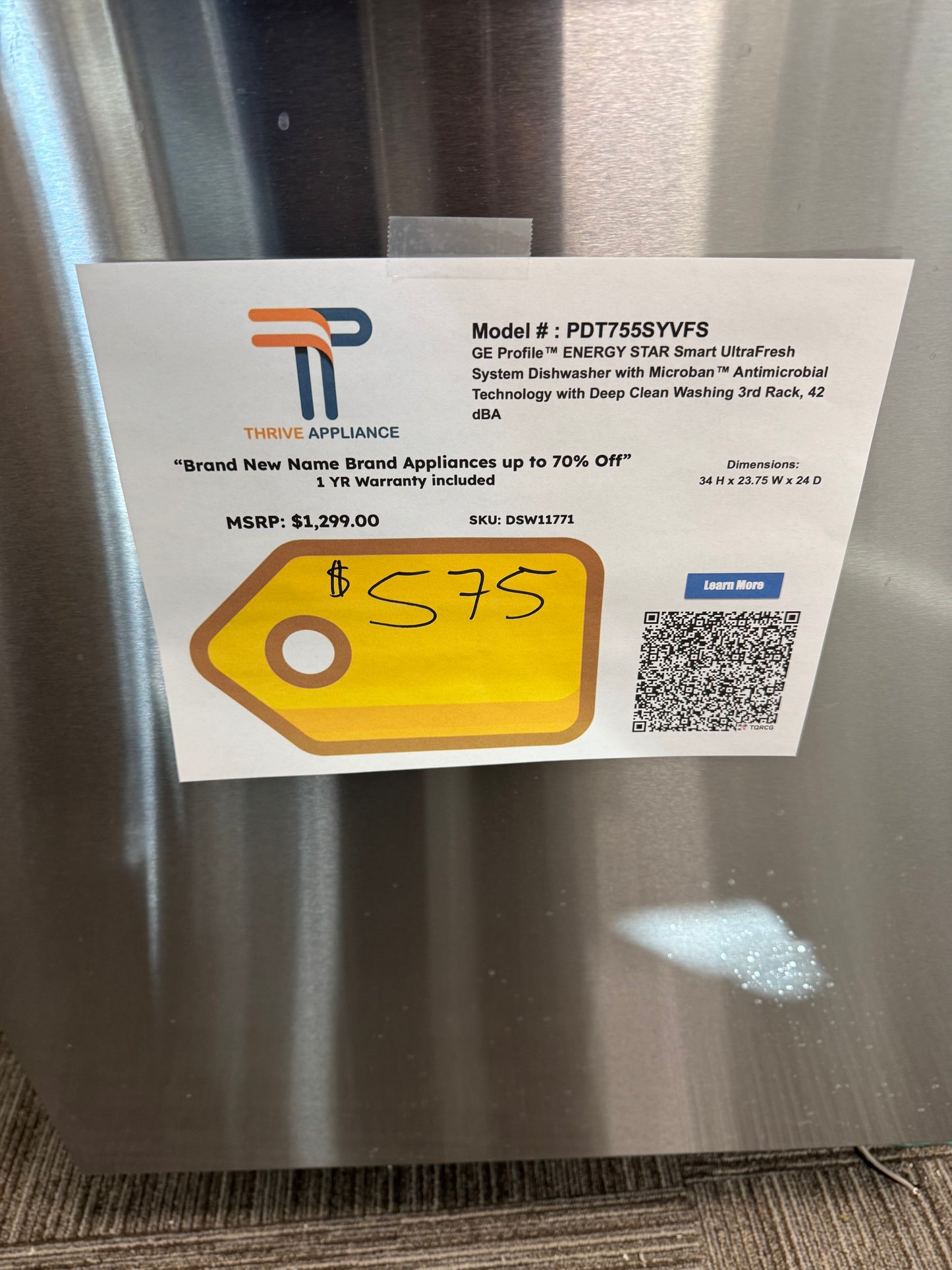 GE Profile 24-in Top Control Built-in Dishwasher ( Fingerprint Resistant Stainless Steel ) With Third Rack, Dry Boost , 42-Decibel MODEL: PDT755SYVFS SKU: DSW11771